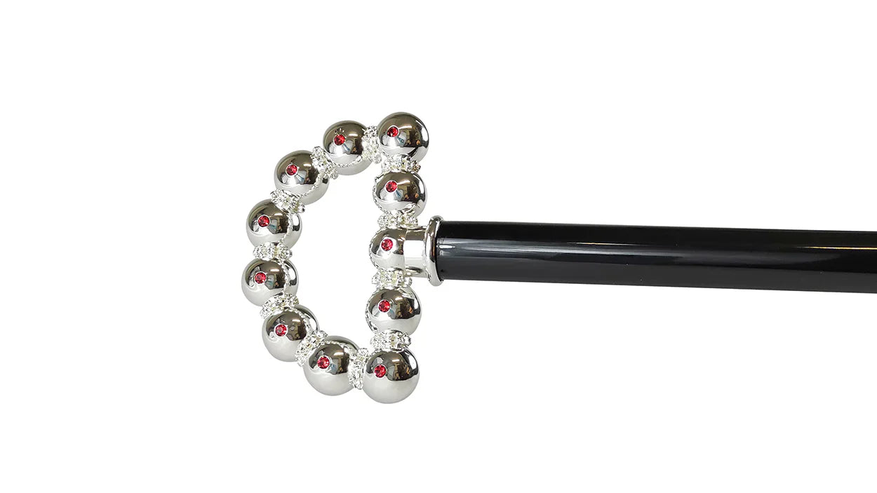 Luxury Walking Cane – Silver-Plated 925 Handle with Red Crystal Sphere, Elegant Accessory