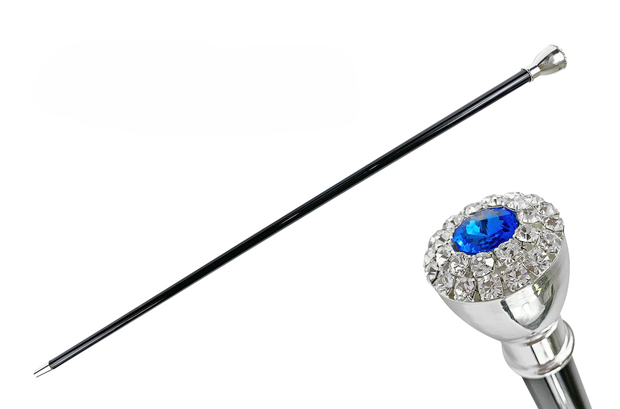 Elegant Walking Stick – Handcrafted Silver-Plated Cane with Crystal Embellishments