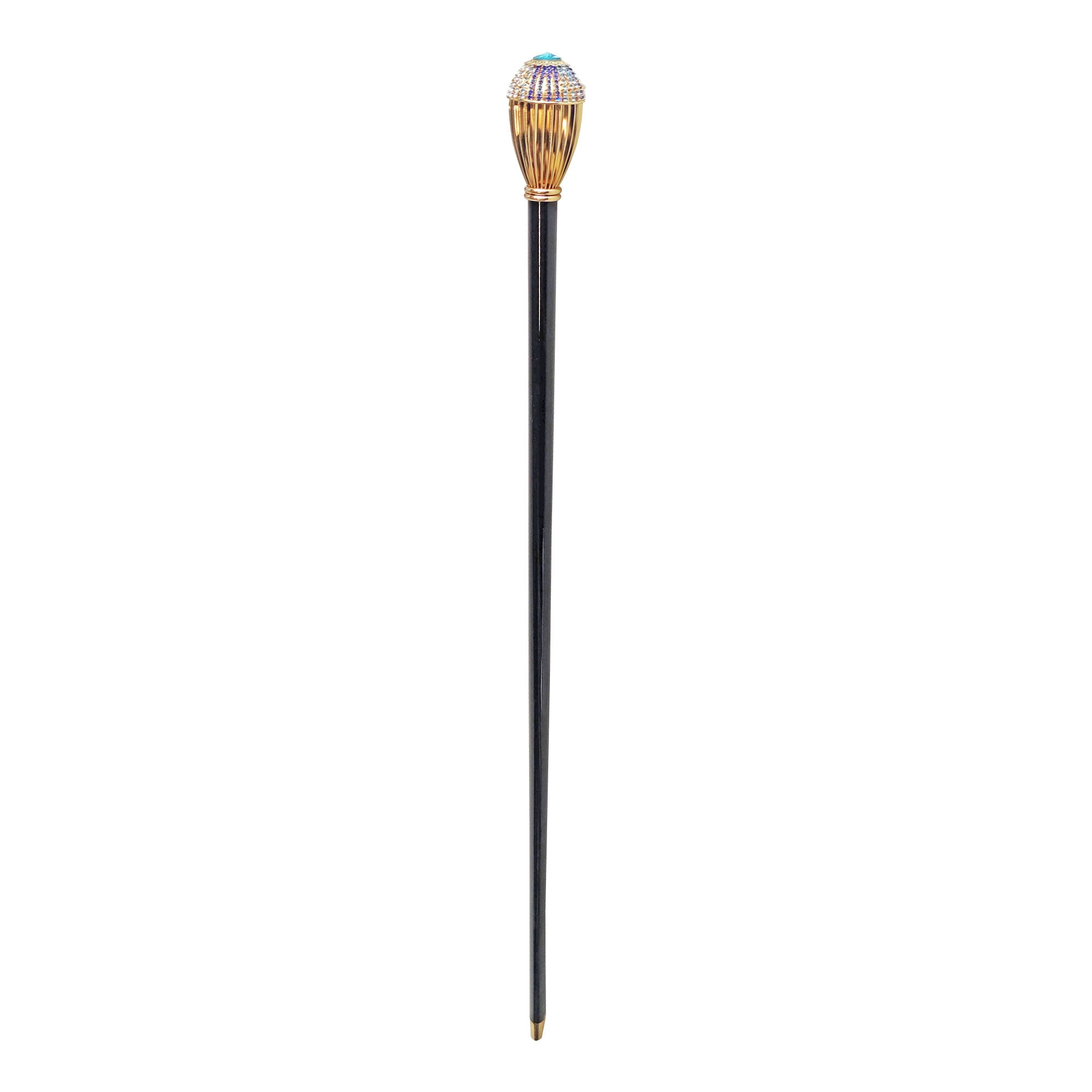 Luxury Walking Stick – Handcrafted Italian Cane with Multicolor Crystal Knob & 24K Gold Plated Handle