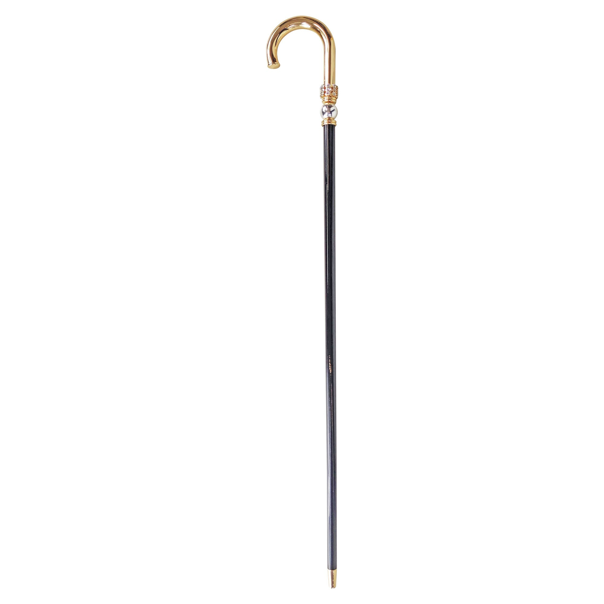 Gold Plated Walking Stick | Artisan Crafted Cane with Silver Sphere Handle & 24K Gold Brass Tip