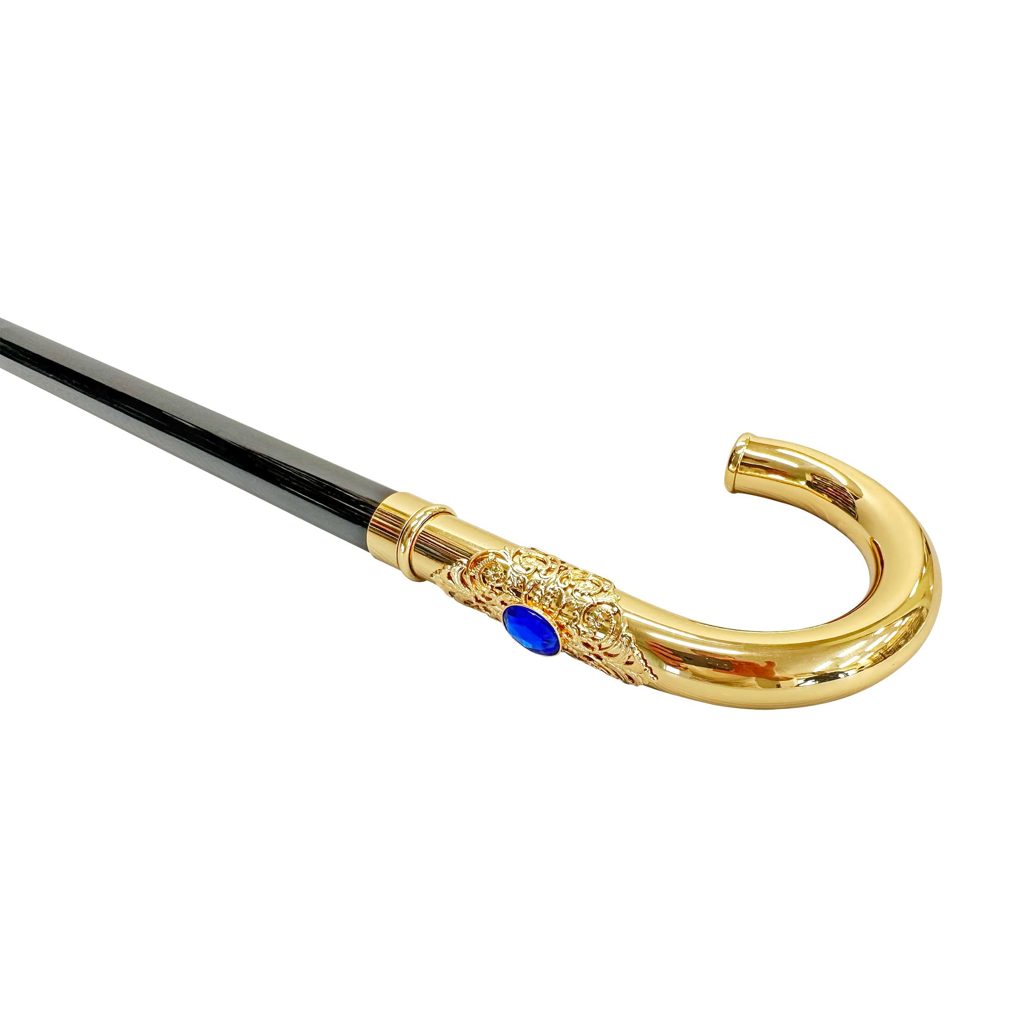 Luxury Italian walking cane featuring an elegant 24K gold-plated handle with a blue stone by Ilmarchesato.