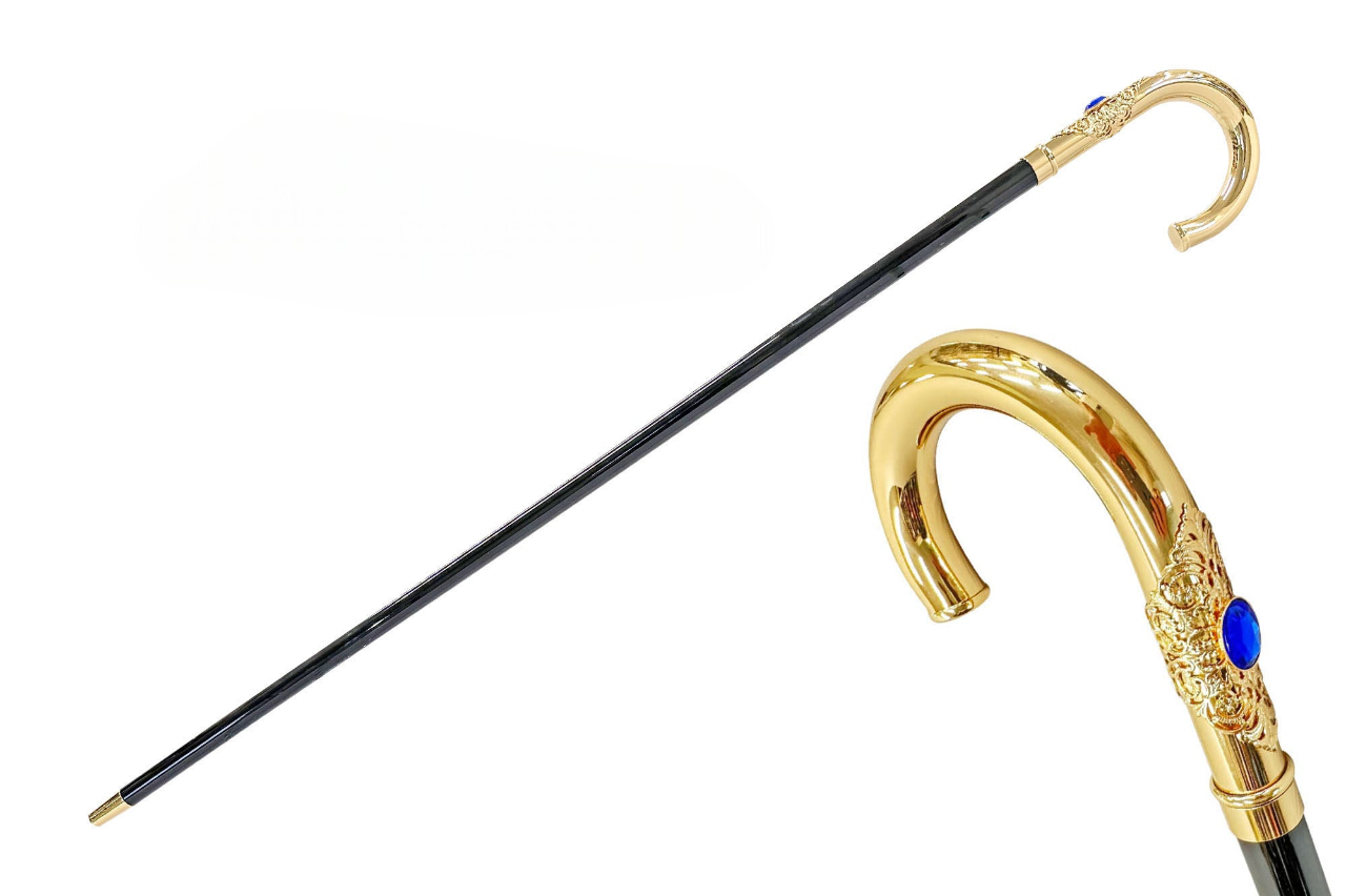 Luxury Italian walking cane by Ilmarchesato featuring an elegant 24K gold-plated blue stone handle.