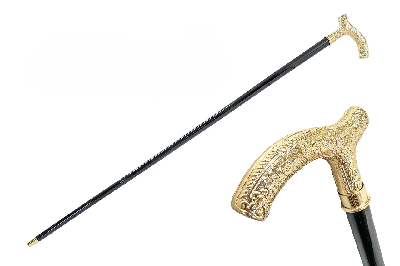 Gold Plated Walking Stick – Handmade Italian Cane with 24K Gold Handle & Black Beechwood Shaft
