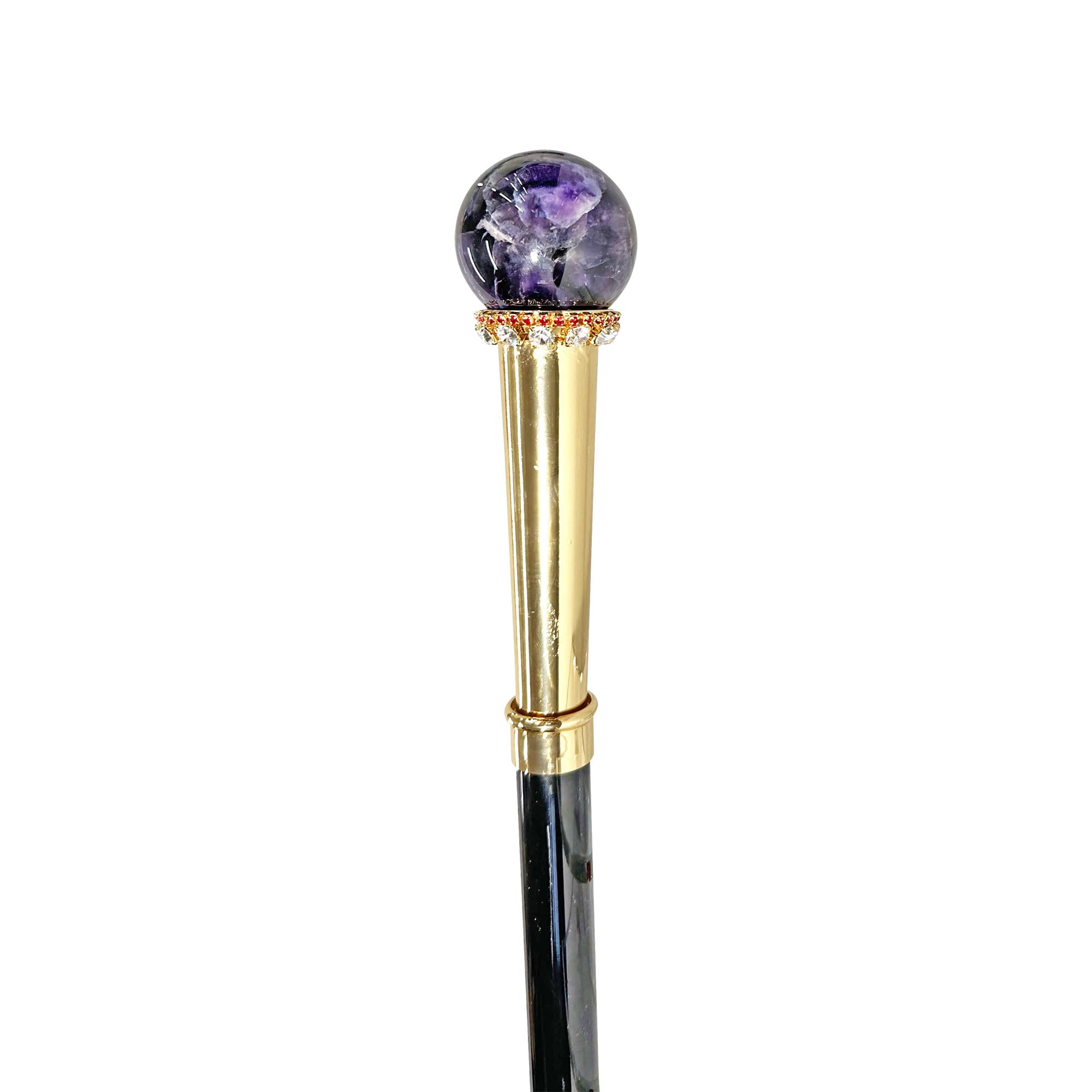 24K Gold Plated Walking Stick – Handcrafted Italian Cane with Natural Amethyst Ball