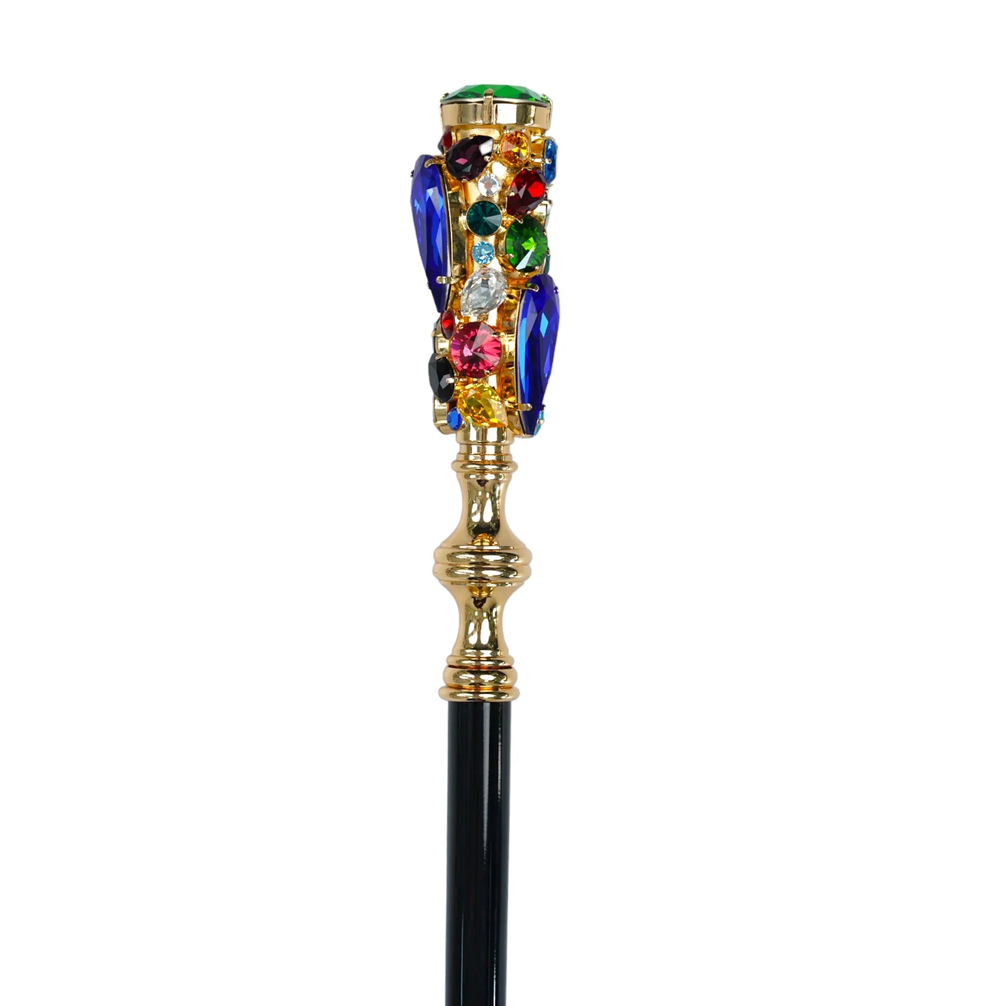 24K Gold Walking Cane – Handmade Italian Luxury Cane with Crystal Handle & Black Beech Wood