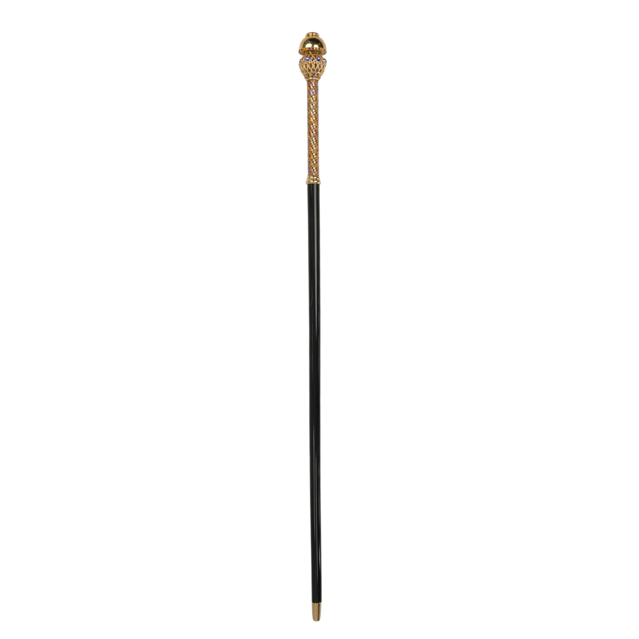 Gold Plated Walking Cane – Designer 24K Gold Handle with Crystal Adornments
