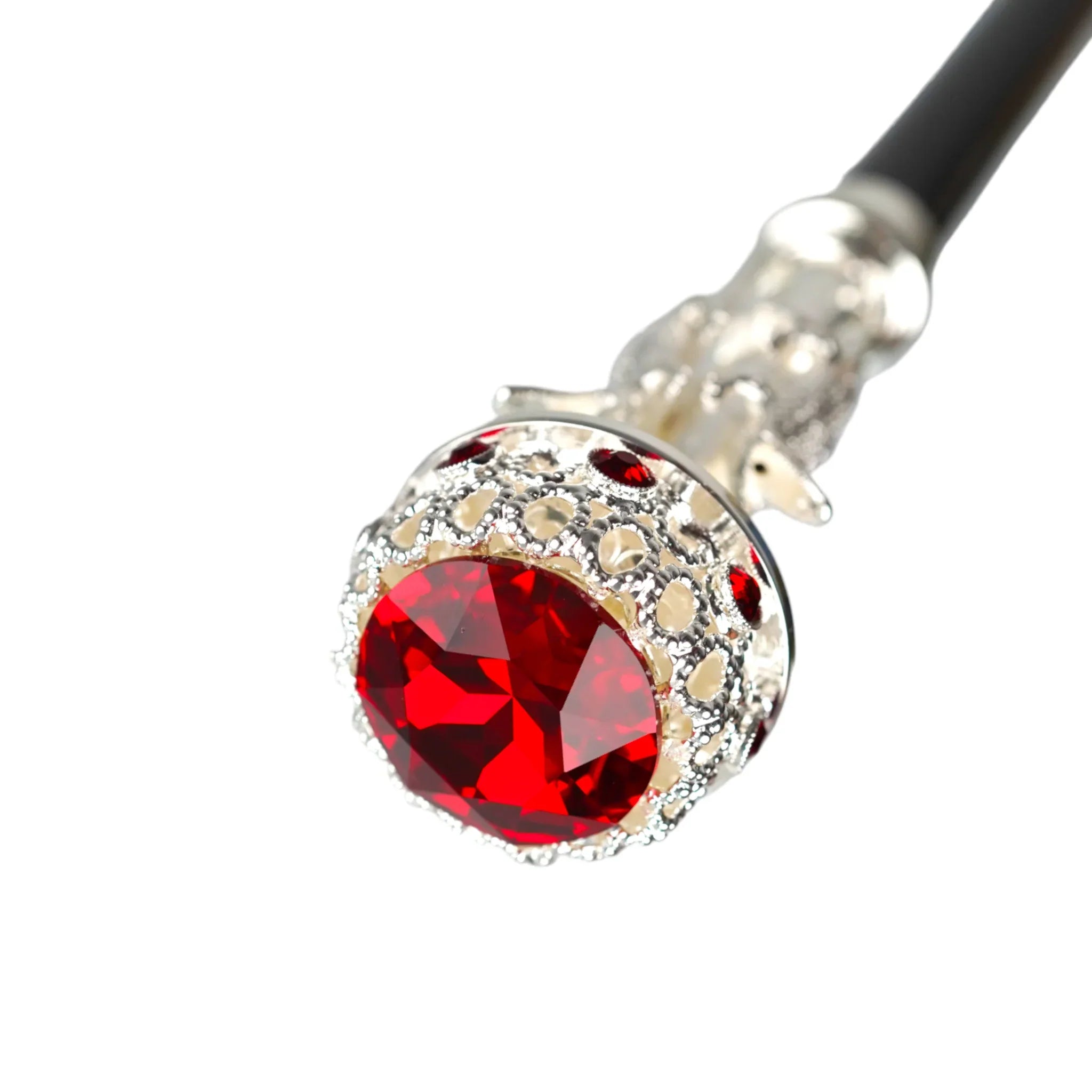 Luxury Walking Cane – Crocodile Handle Silver Plated Stick with Siam Crystals