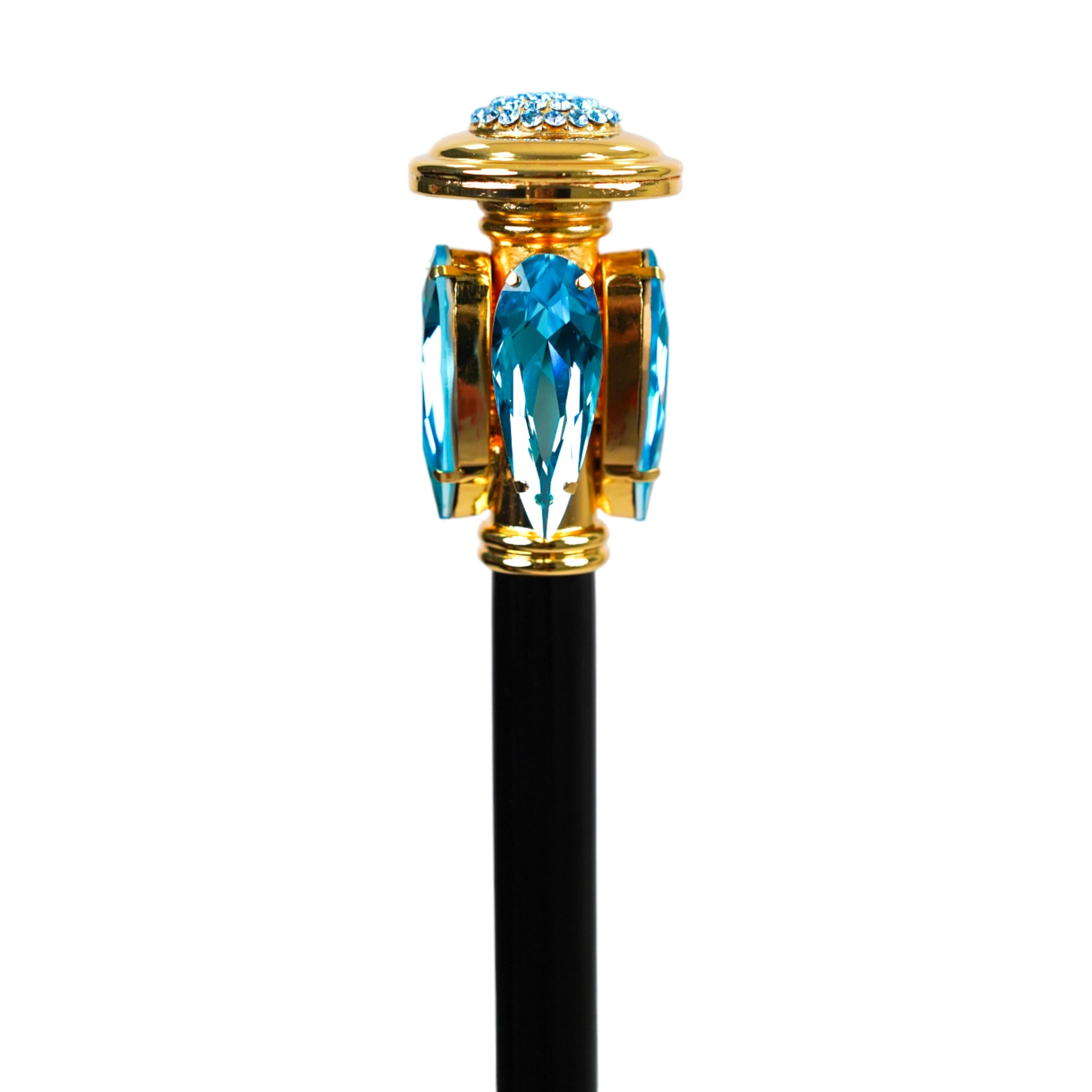 Luxury Walking Stick – Handcrafted Italian Cane with Aquamarine Crystal Handle