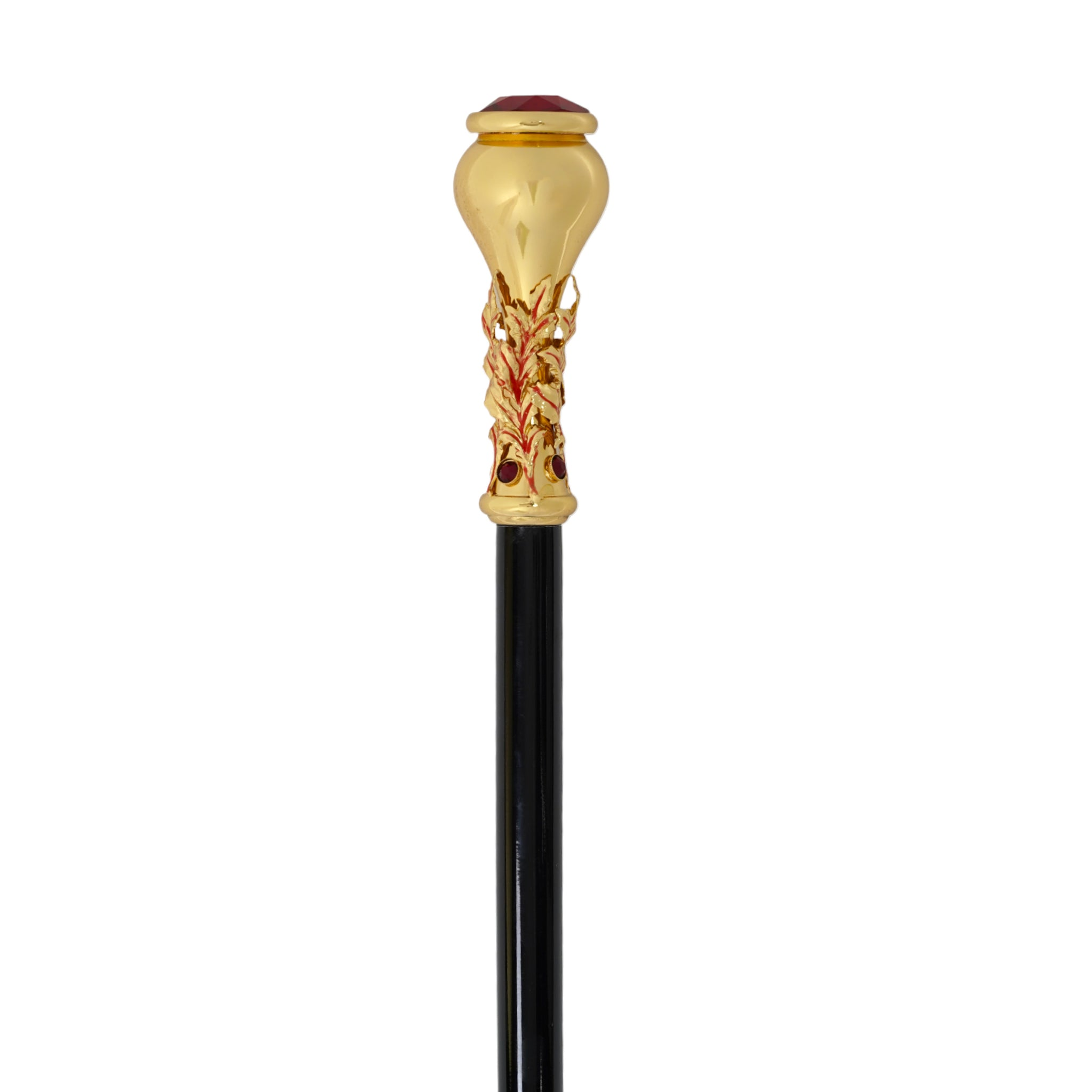Luxury Walking Cane – Handcrafted Italian 24K Gold-Plated Red Crystal Handle