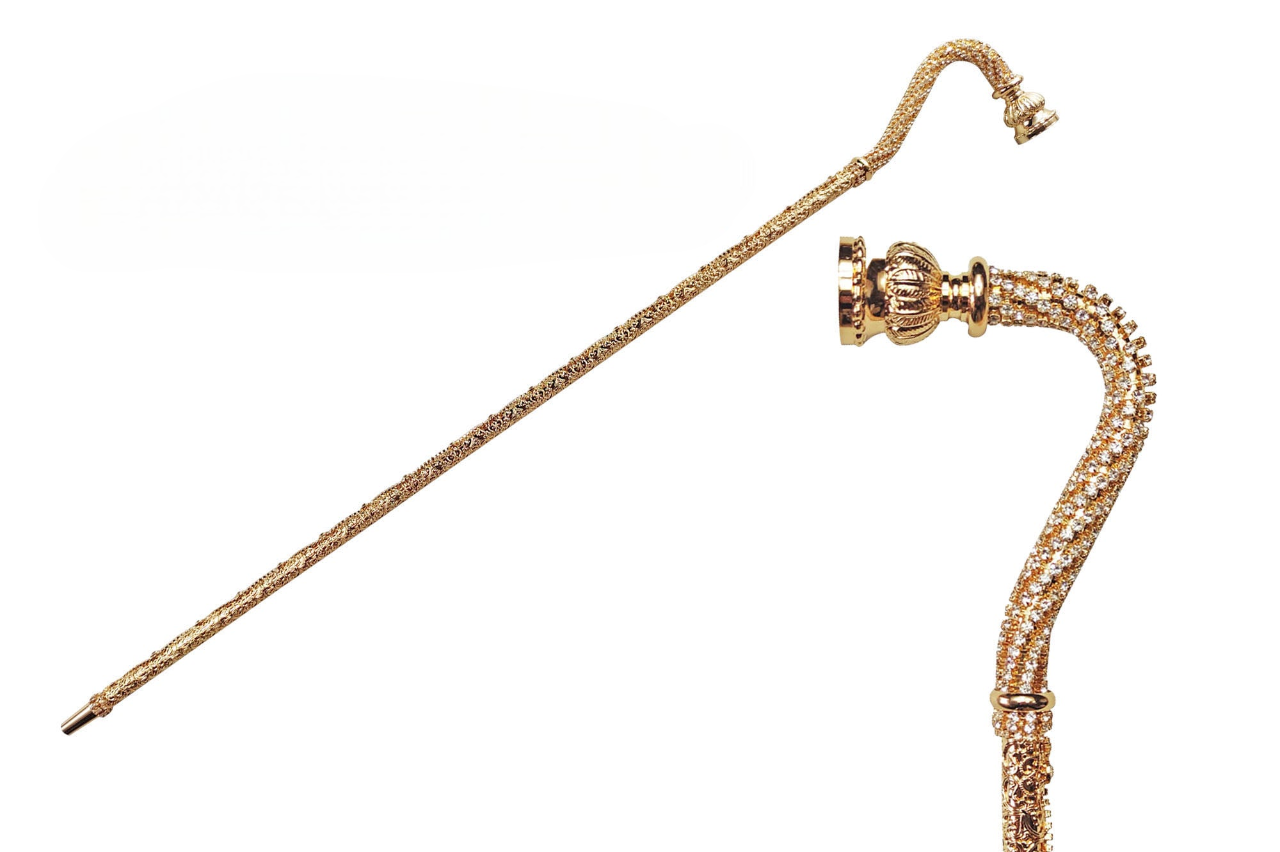 Luxury Walking Cane – Italian Crystal Encrusted Cane with Gold Plated Shaft