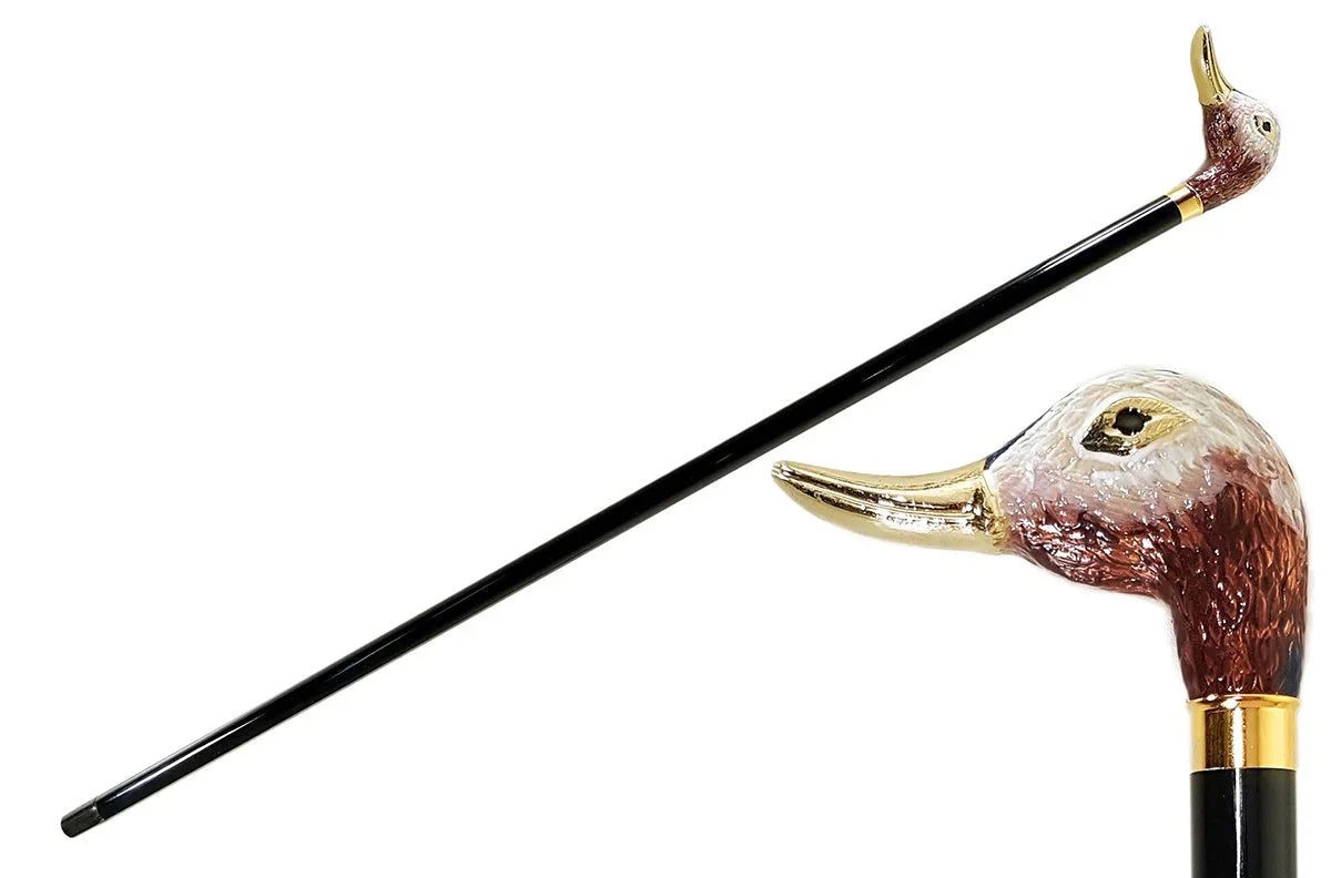 Luxury Walking Cane – Gold Plated Duck Head Handle | Hand Enamelled Stick