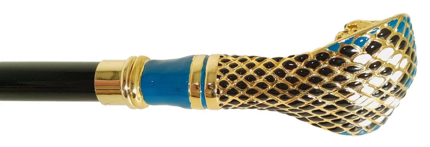 Cobra Walking Cane – Handcrafted 24K Gold Cane with Enamelled Handle & Black Lacquered Shaft