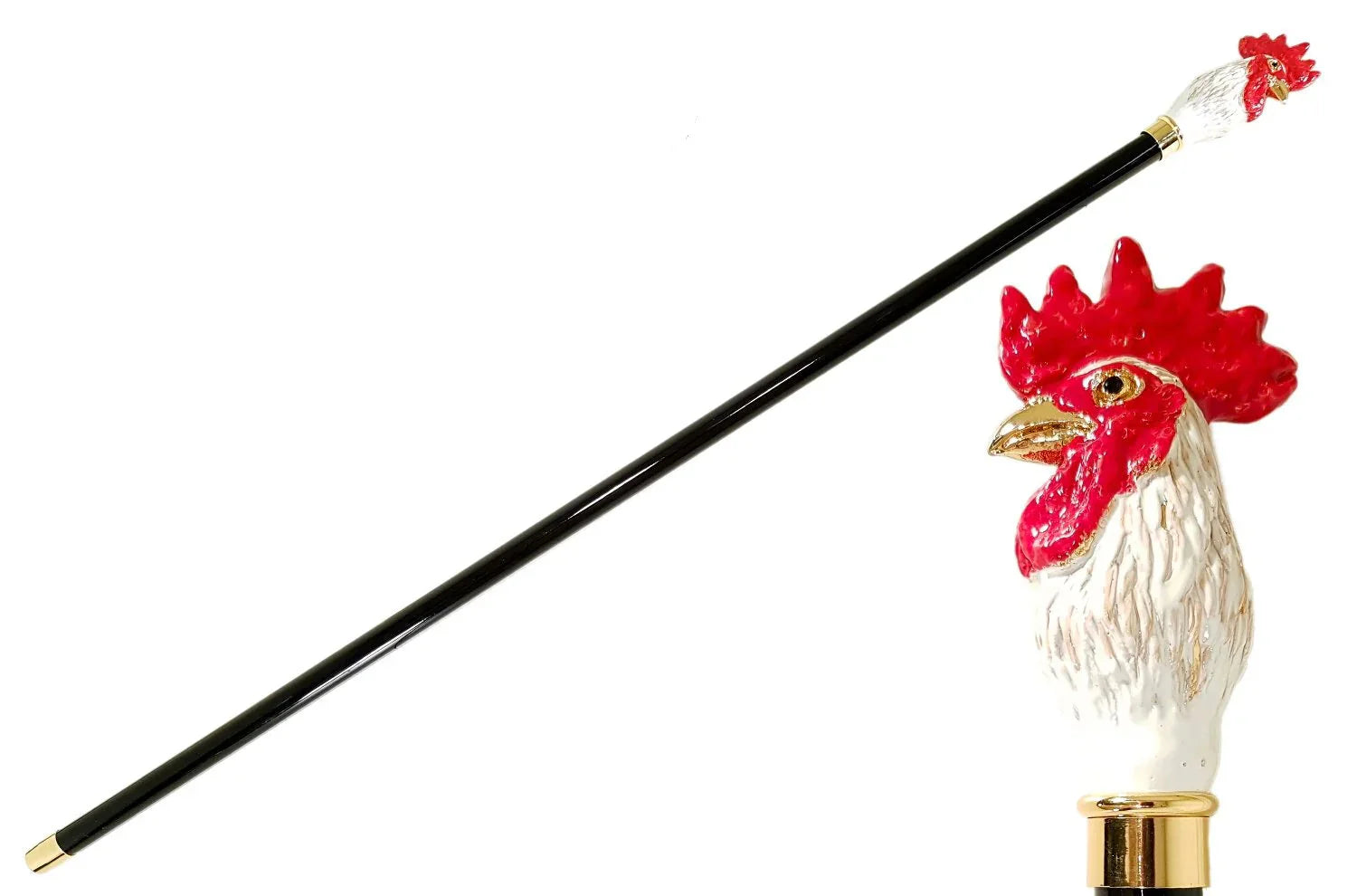 Luxury Gold Walking Cane – 24K Gold-Plated Rooster Design With Black Lacquer Shaft