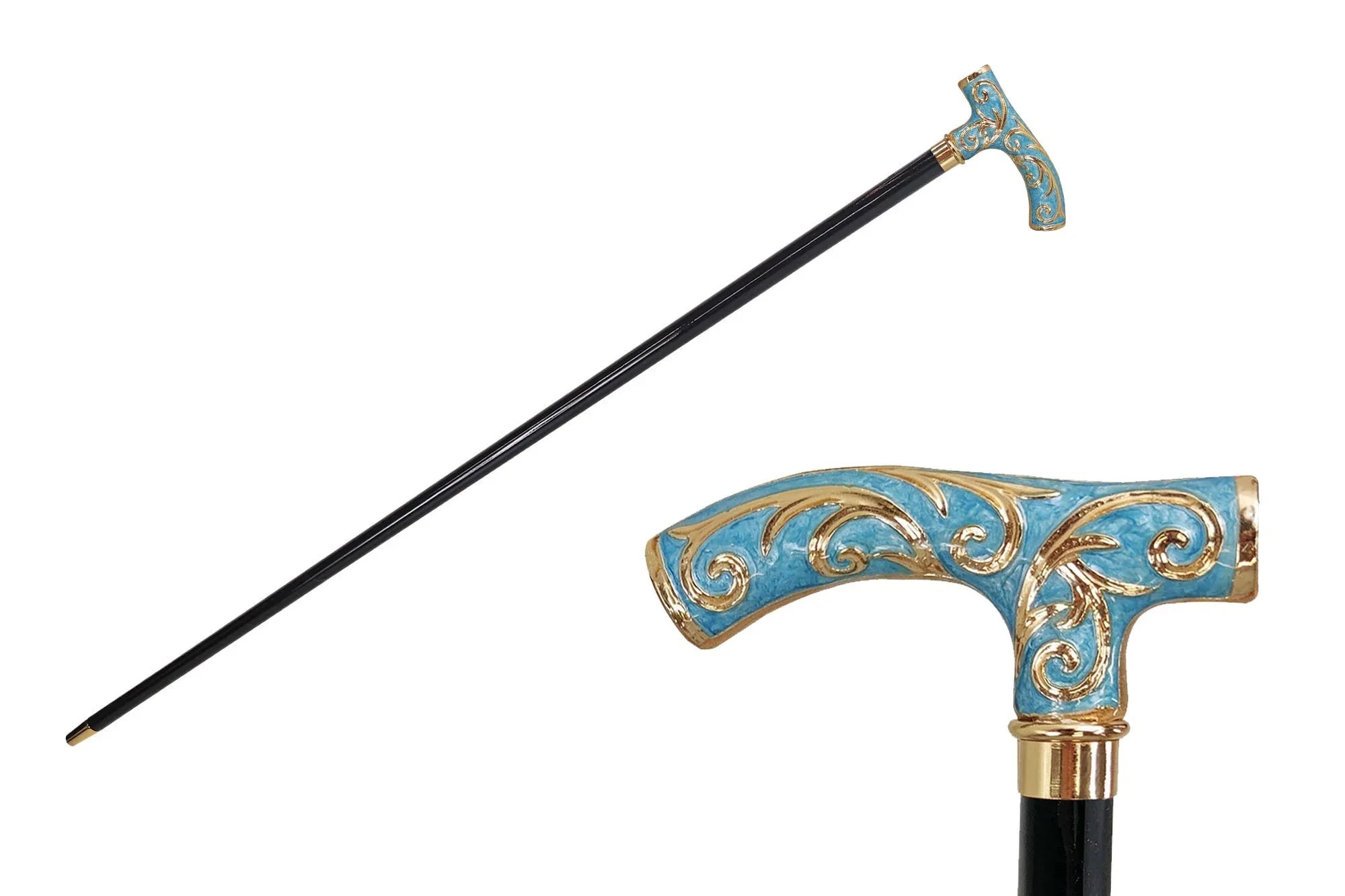 Luxury Crutch Walking Stick – Tiffany Blue Cane With 24K Gold Handle & Durable Black Beech Wood