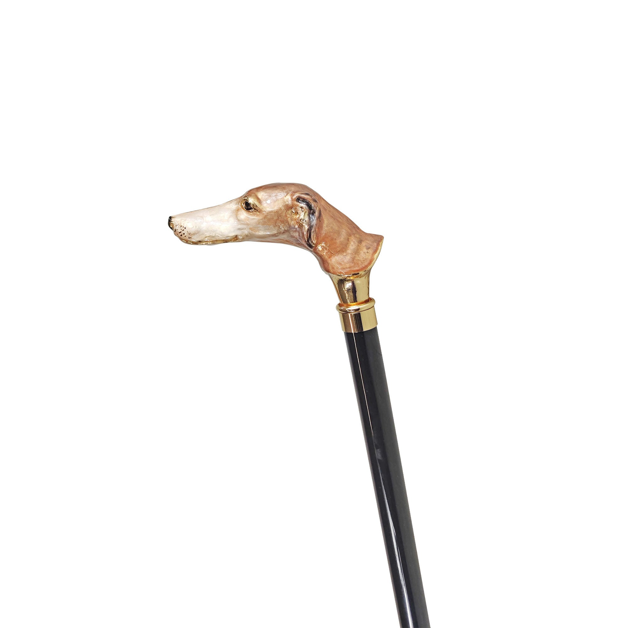 Hand-Enameled Walking Stick – Italian Luxury Greyhound Handle Cane with 24K Gold
