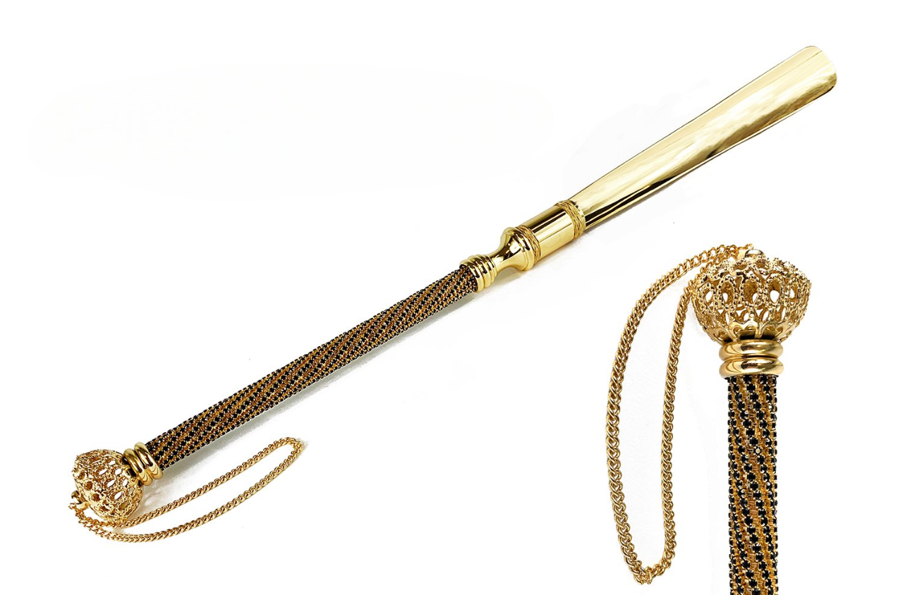Gold Plated Shoehorn – Long Handled Luxury Shoe Accessory Tool with Swarovski Crystal Handle