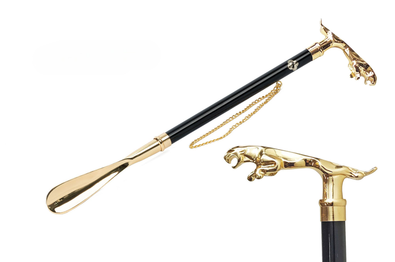 Gold Plated Shoehorn – Designer Italian Handcrafted Jaguar Walking Stick