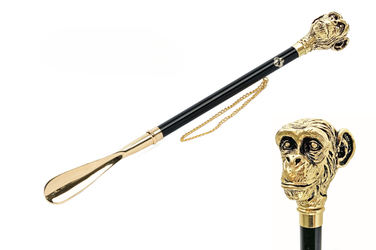 Golden Shoehorn – Handcrafted 24K Gold Plated Monkey Handle, Italian Made Gift