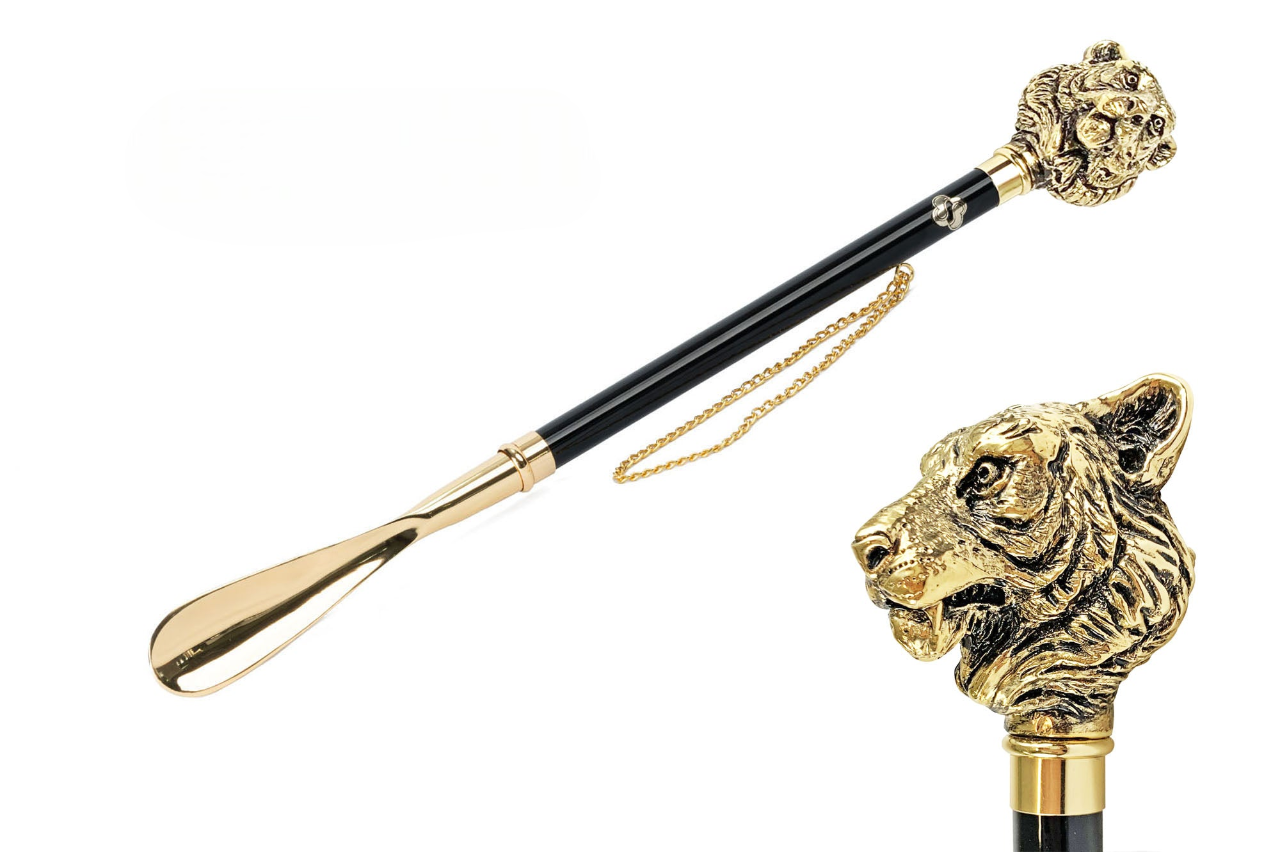 24K Gold-Plated Shoehorn – Handcrafted Tiger Handle, Italian Made Luxury Accessory