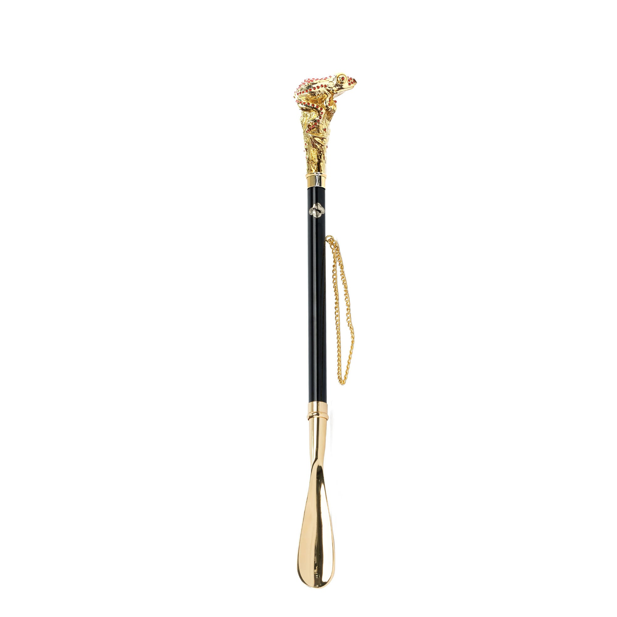24K Gold Shoehorn – Handcrafted Italian Frog Handle with Siam Crystals, Gift Box