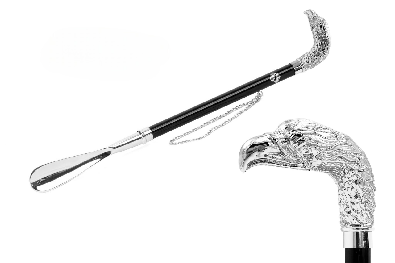 Silver Plated Shoehorn – Long Handled Italian Eagle Handle with Gift Box