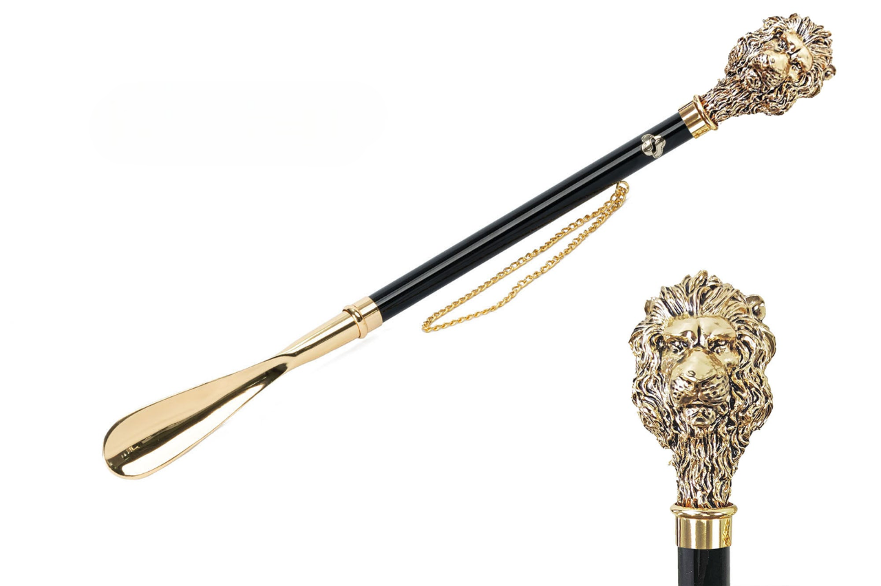 24K Gold-Plated Shoehorn – Handcrafted Lion Handle, Long Handled Luxury Gift Box