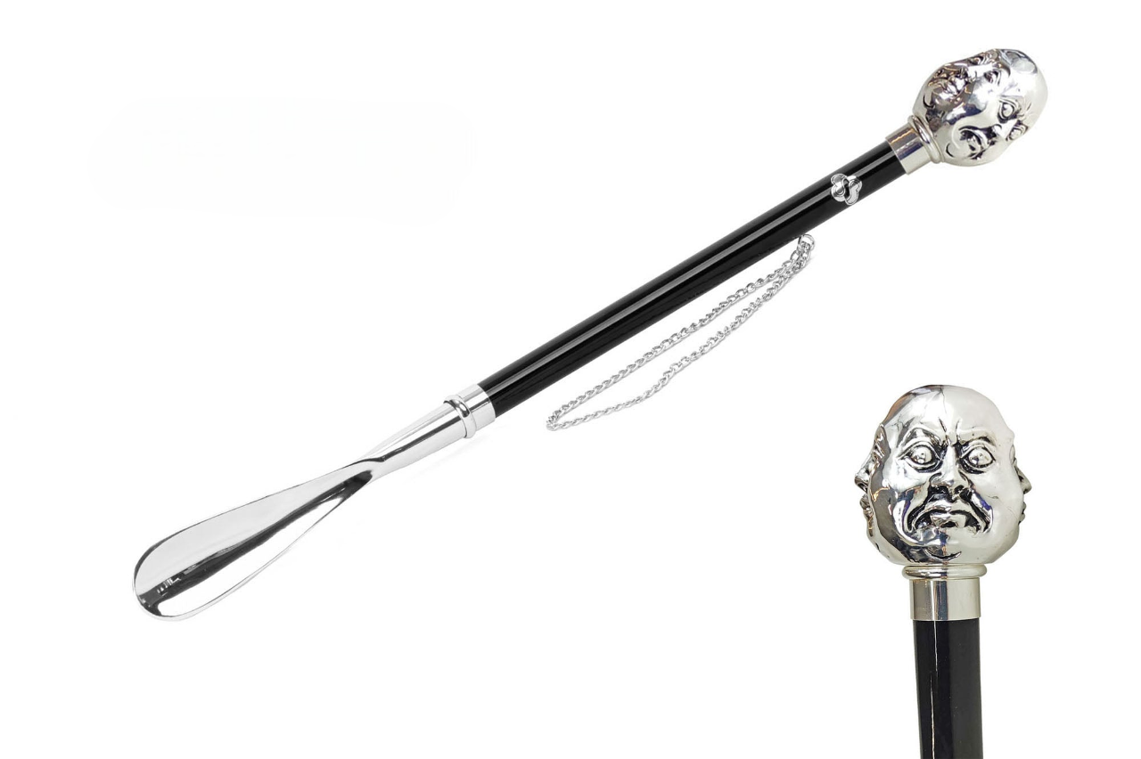 Handcrafted Italian Shoehorn – Long-Handled Silver Plated Brass Tool 53 cm