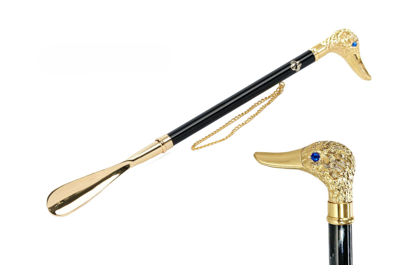 24K Gold Shoehorn | Elegant Handcrafted Italian Brass Shoe Horn with Unique Duck Handle Design