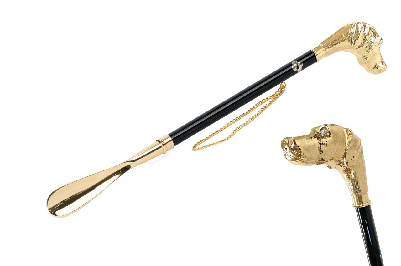 Gold Plated Shoehorn – Handcrafted Italian Dog Head Handle | Luxury 24K Gift