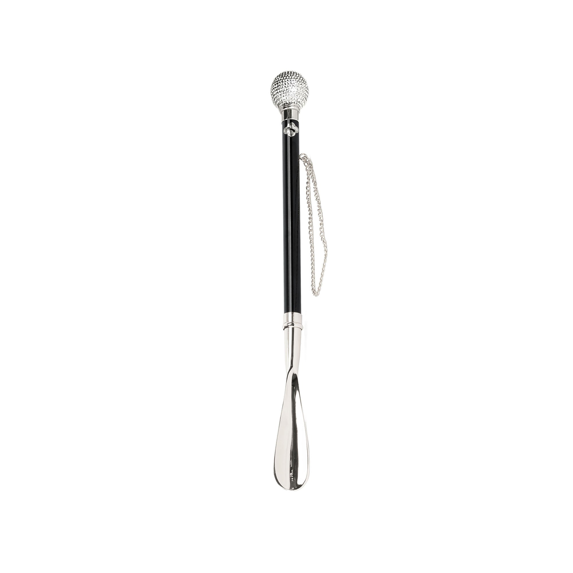 Silver Shoehorn | Handcrafted Italian 925 Silver Plated Long Handled Crystal Embellished