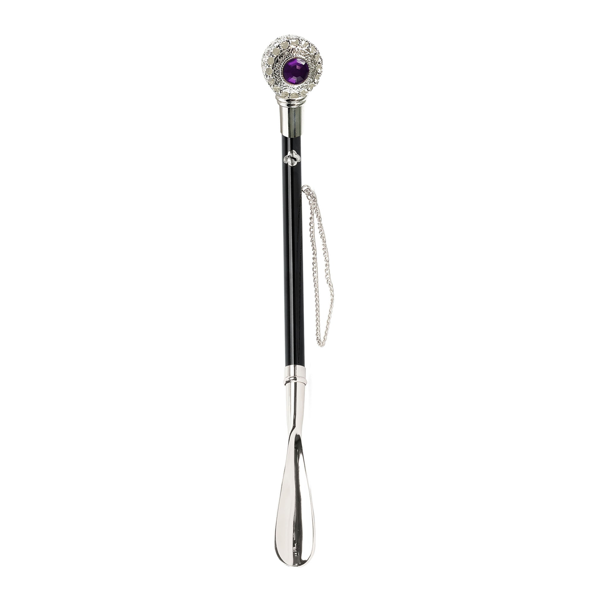 Silver Shoehorn - Italian Luxury 925 Silver Plated Long Handle with Amethyst Crystal
