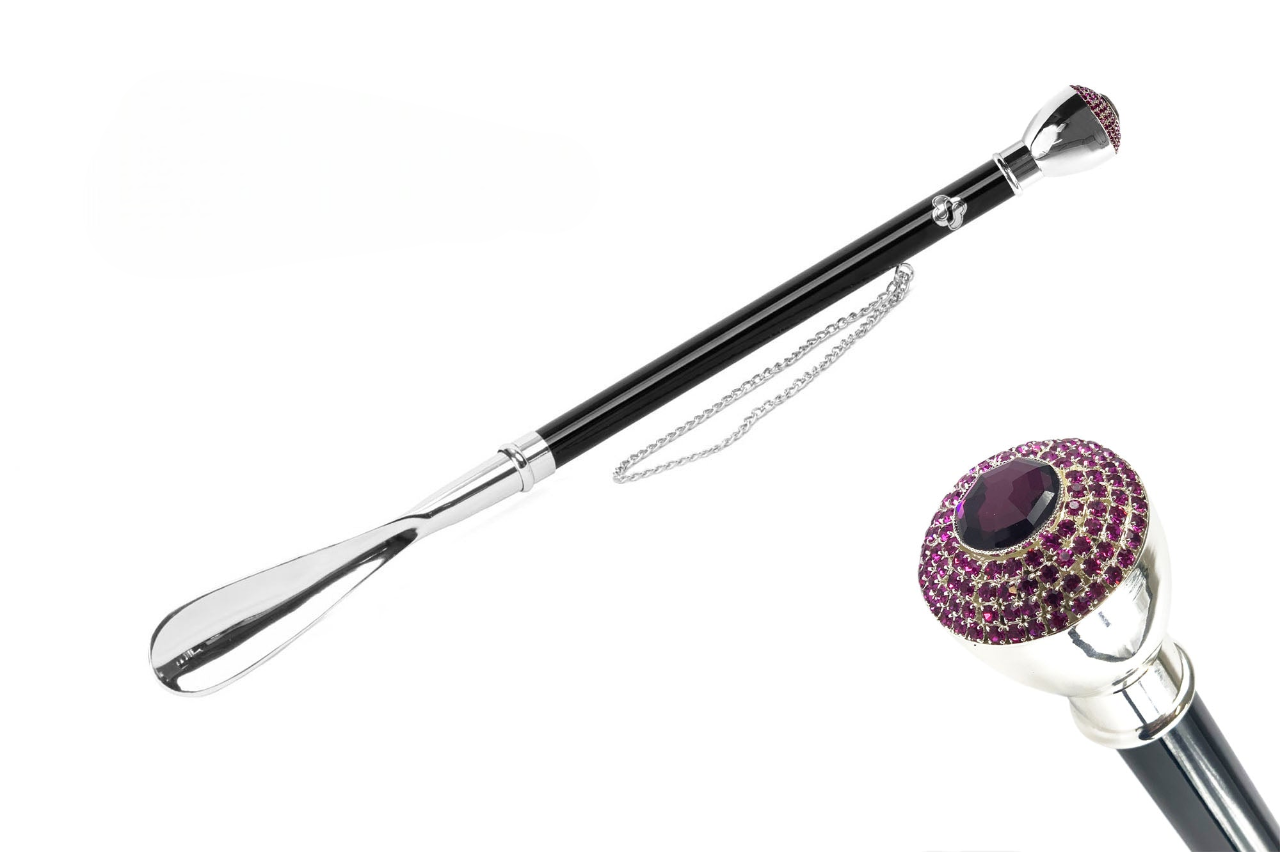 Italian Silver Shoehorn – Handcrafted 925 Silver Plated Brass with Amethyst Handle