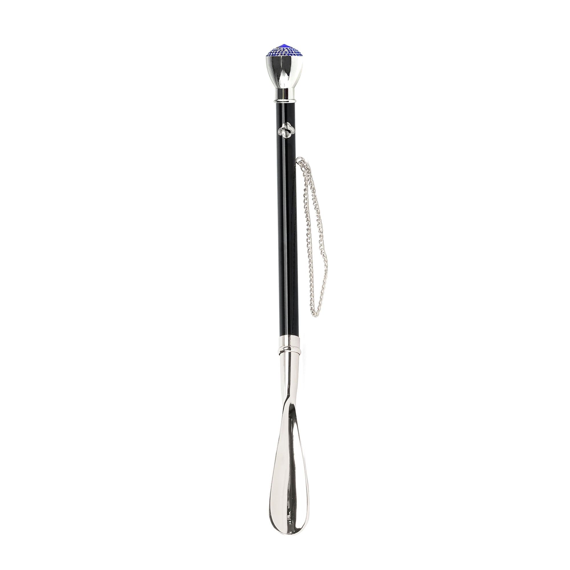 Italian Silver Shoehorn – Handcrafted Long-Handled Shoe Horn with Sapphire Crystals