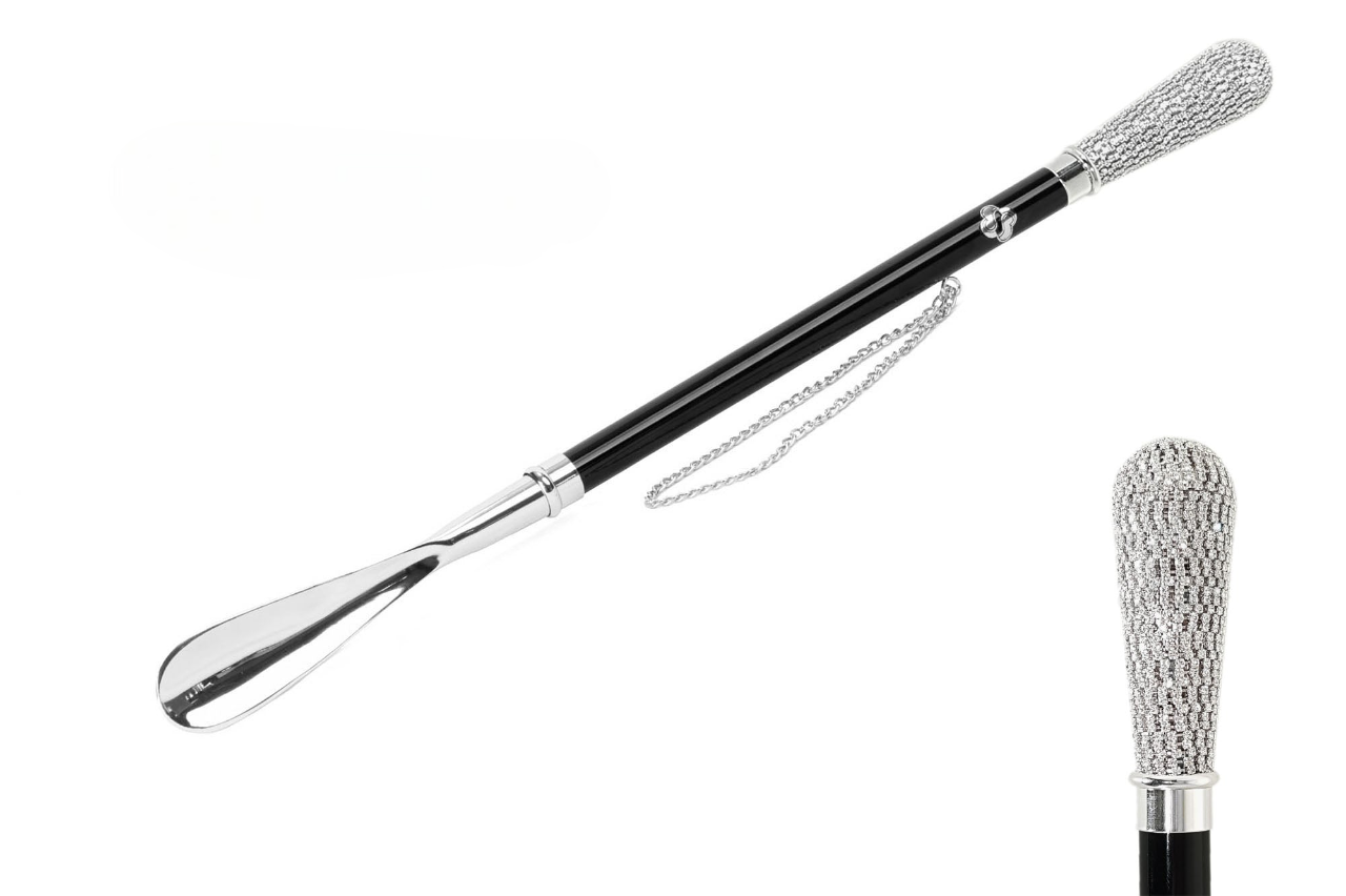 Italian Designer Shoehorn – Long Handled Silver Plated Shoe Horn with Brass Handle