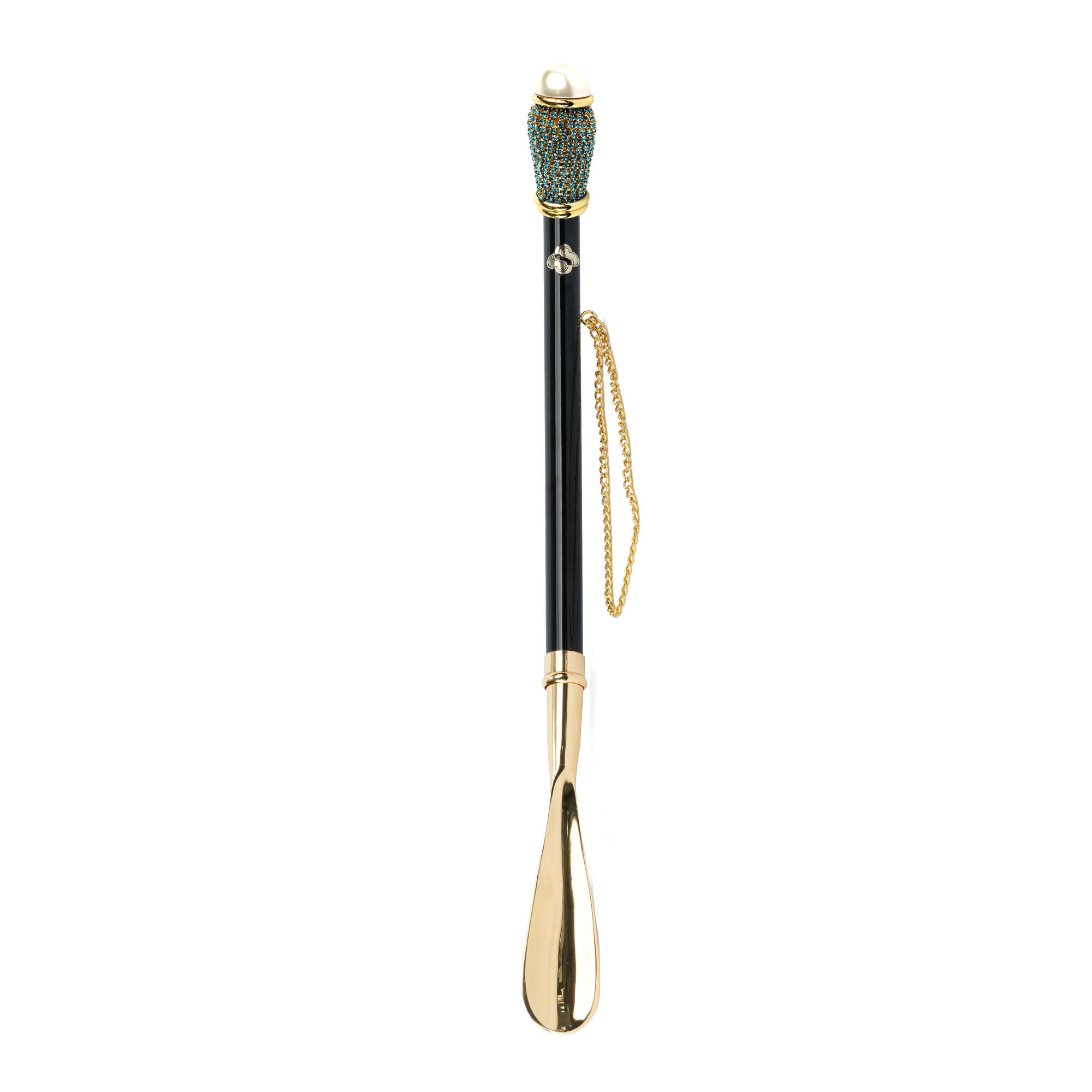 24K Gold Shoehorn – Handcrafted Long Handled Luxury Shoe Horn Gift with Aquamarine Crystals