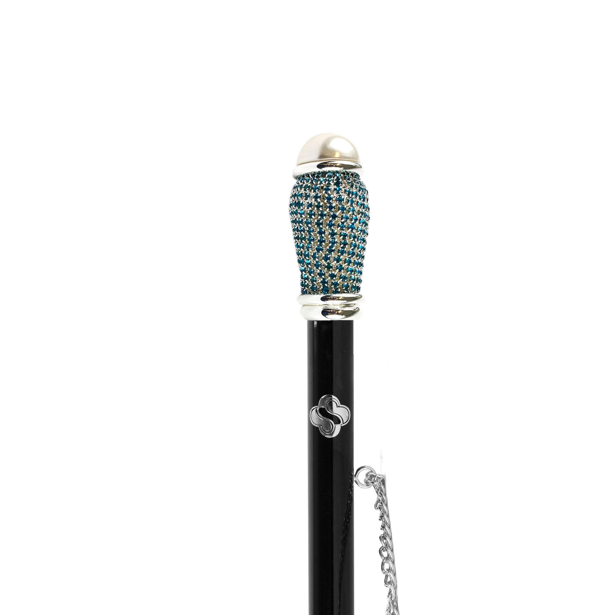 Silver Plated Shoehorn – Handcrafted Italian Long Handle with Aquamarine Crystals
