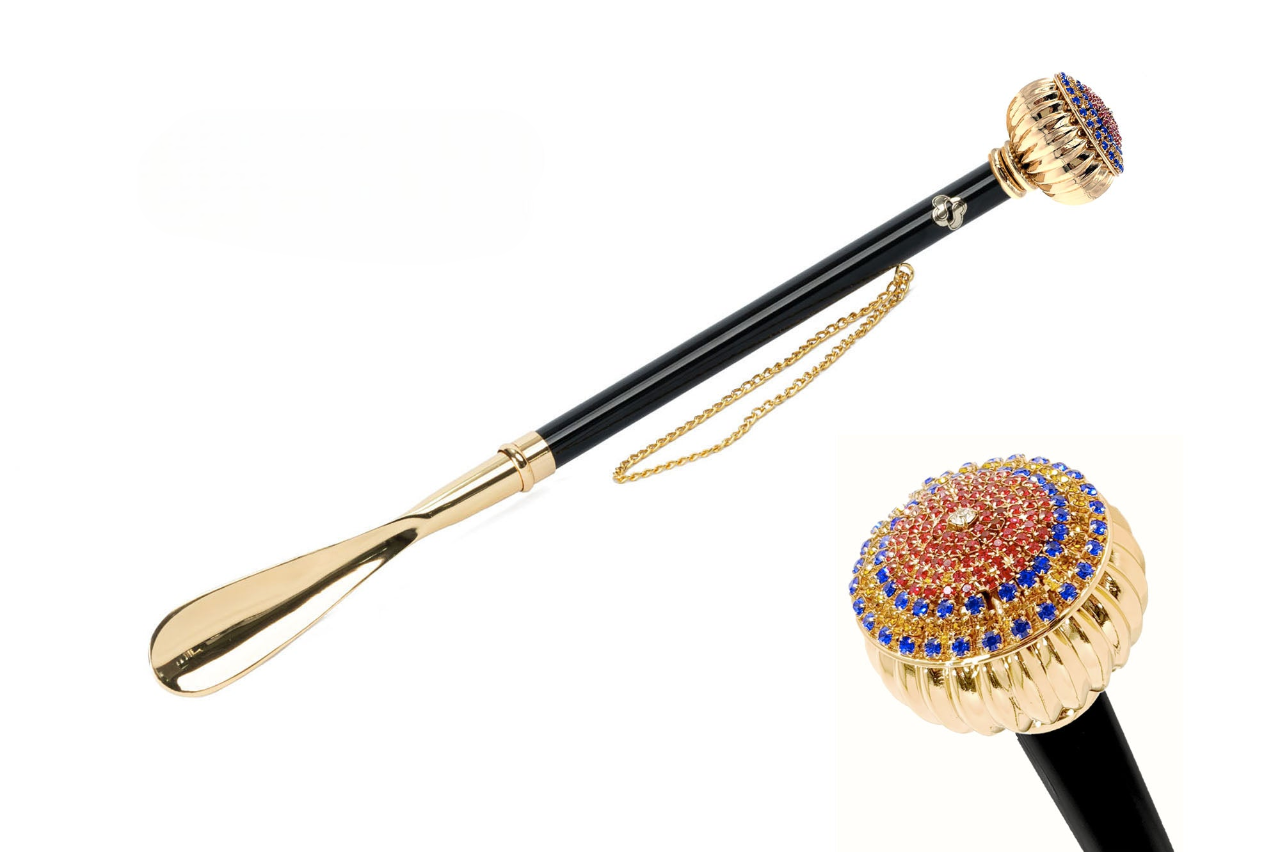 Multicolored Crystal Shoehorn – Handcrafted Italian Gold Plated Handle 53cm Gift Box