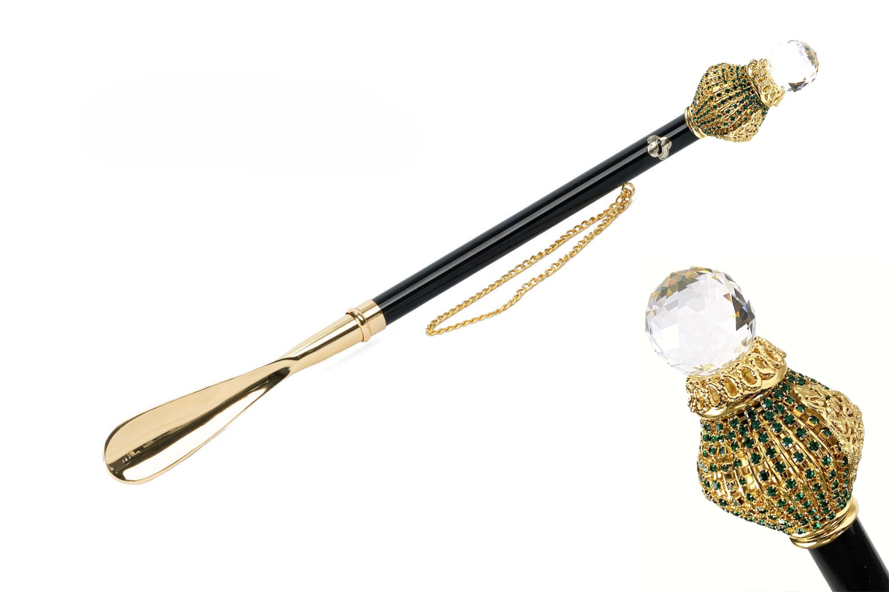 Luxury Shoehorn – Handcrafted Italian 24K Gold Plated Emerald Crystal Handle