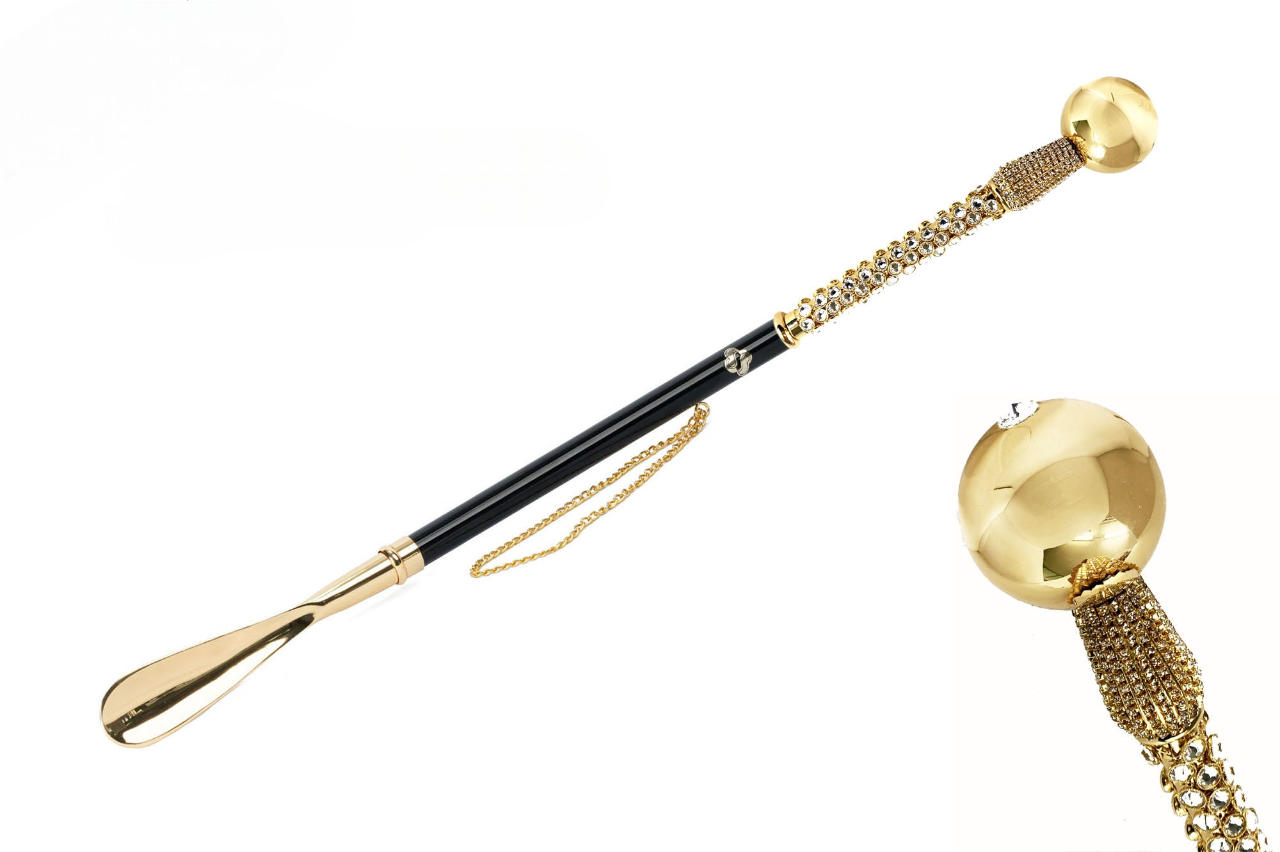 Luxury Shoehorn – Handcrafted Italian Crystal Embellished Gold Plated 53cm