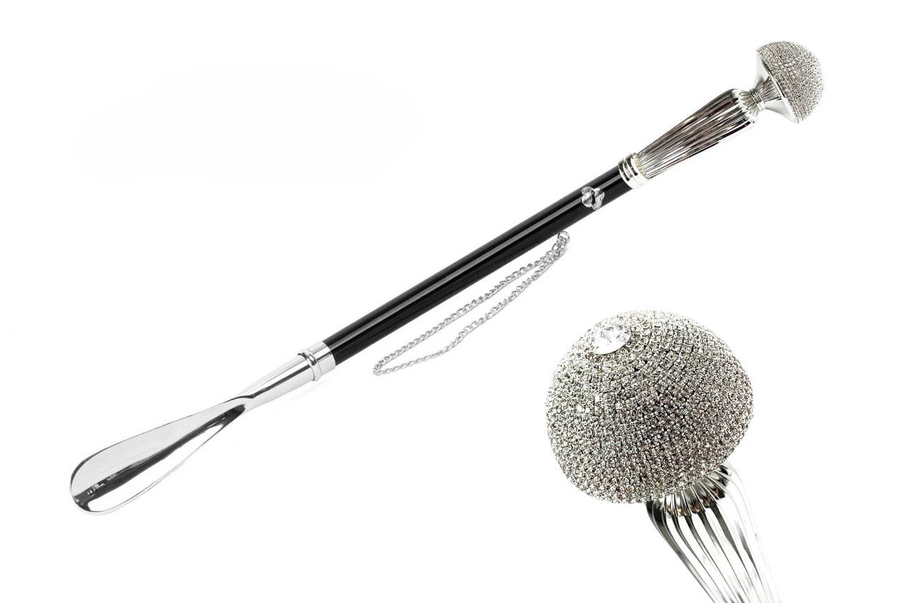 Elegant Shoehorn – Handcrafted Italian Long Handled Silver Plated with Crystal Knob