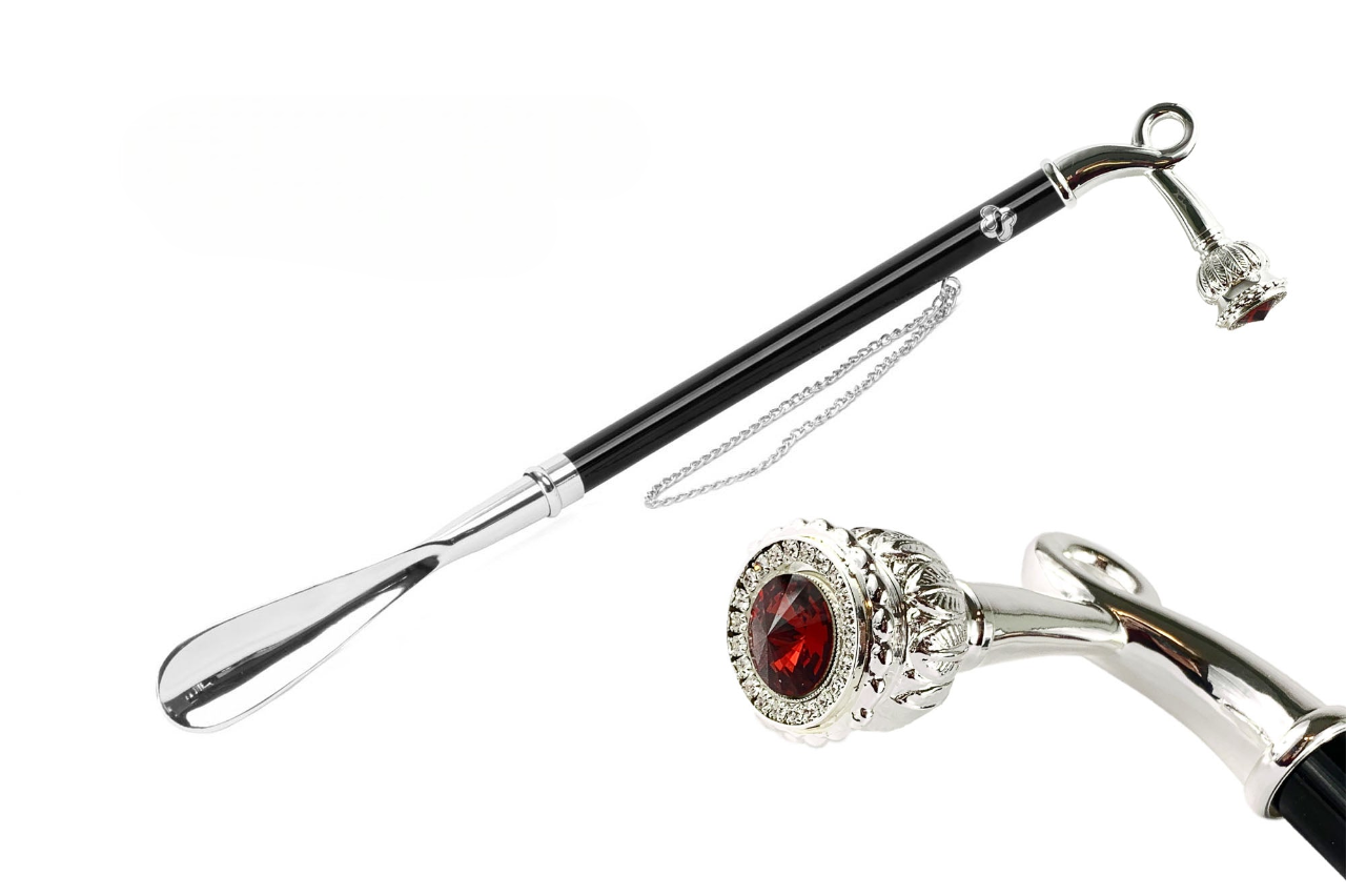 Silver Plated Shoehorn — Long Handled Italian 53cm Shoe Horn Gift Box