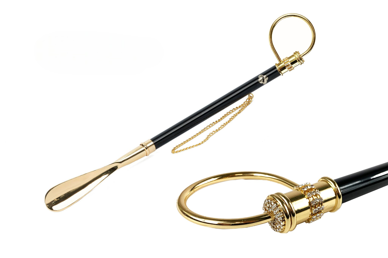 Luxury Gold Shoehorn - Handcrafted 24K Gold Plated Handle with Crystals, 53cm