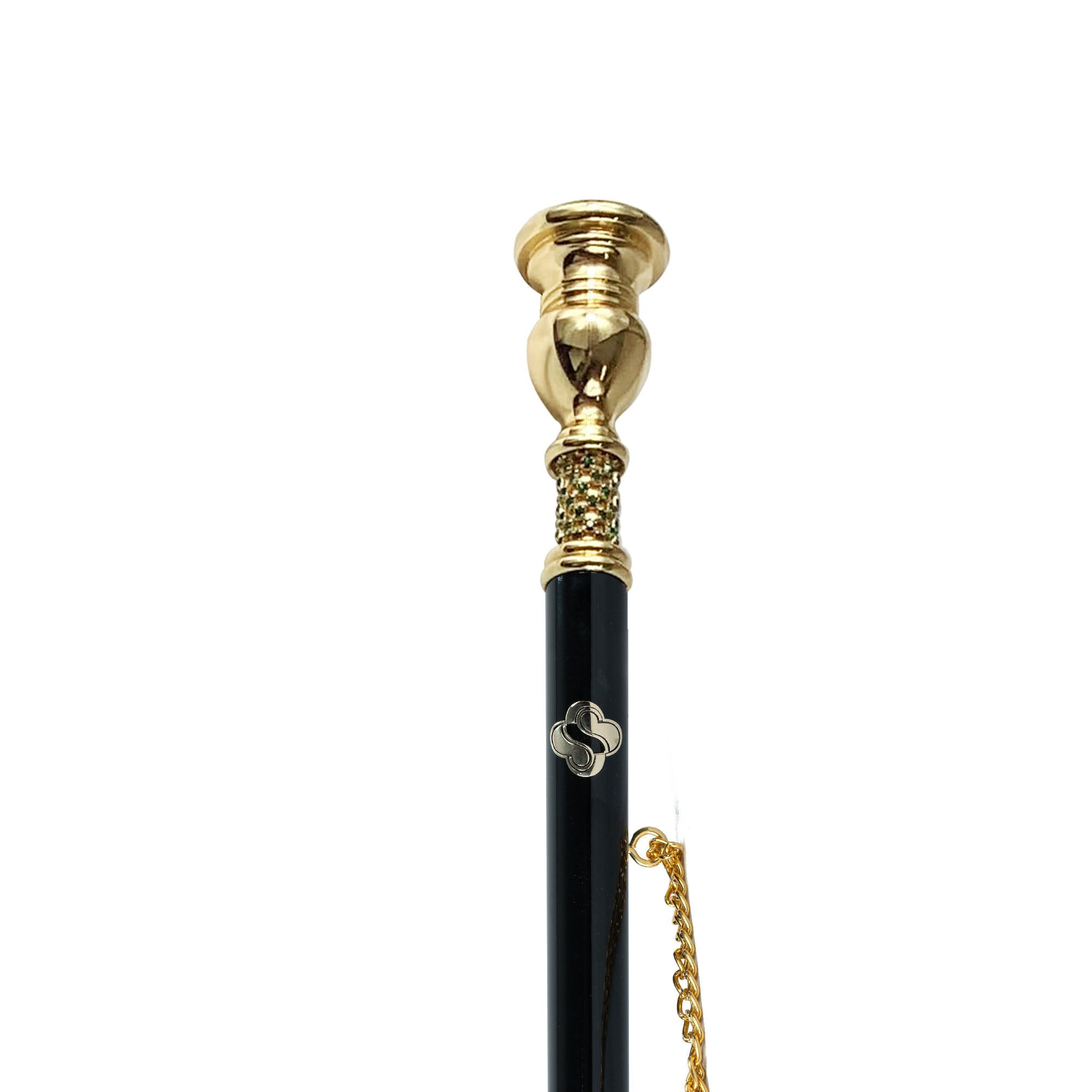 Italian Shoehorn – Handcrafted Long Handled 24K Gold Plated with Green Crystal