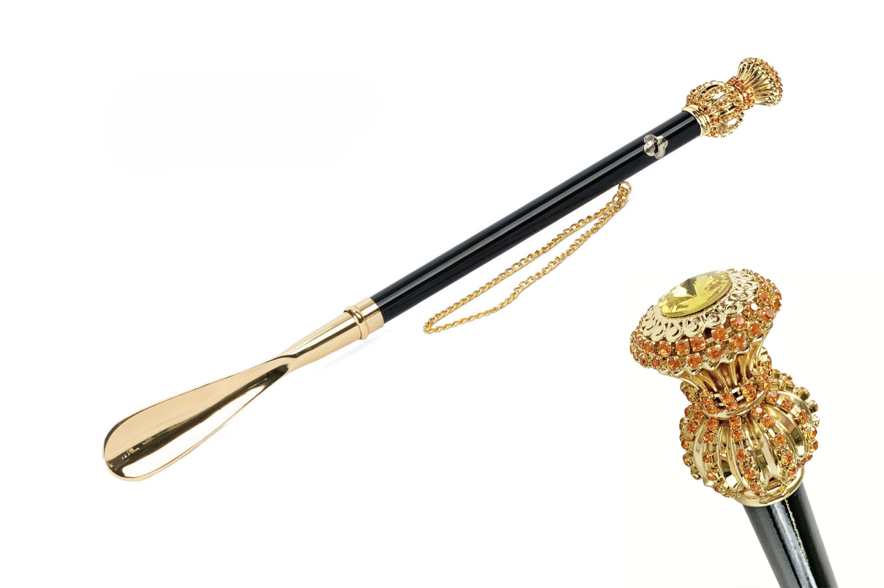 Gold Plated Shoehorn – Handmade Italian 24K Crystal Accented Long Handle