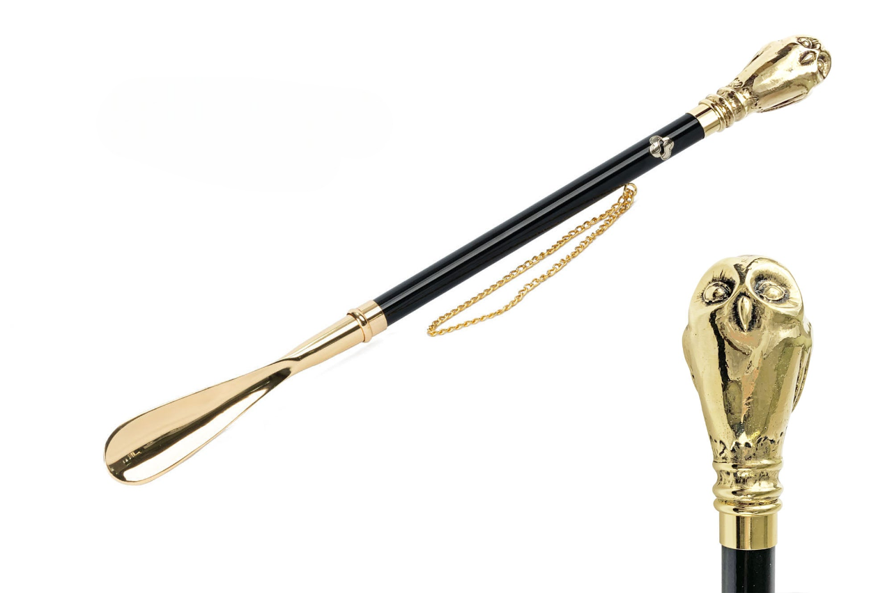 24K Gold Shoehorn – Handcrafted Italian Luxury with Owl Handle, 53cm Long
