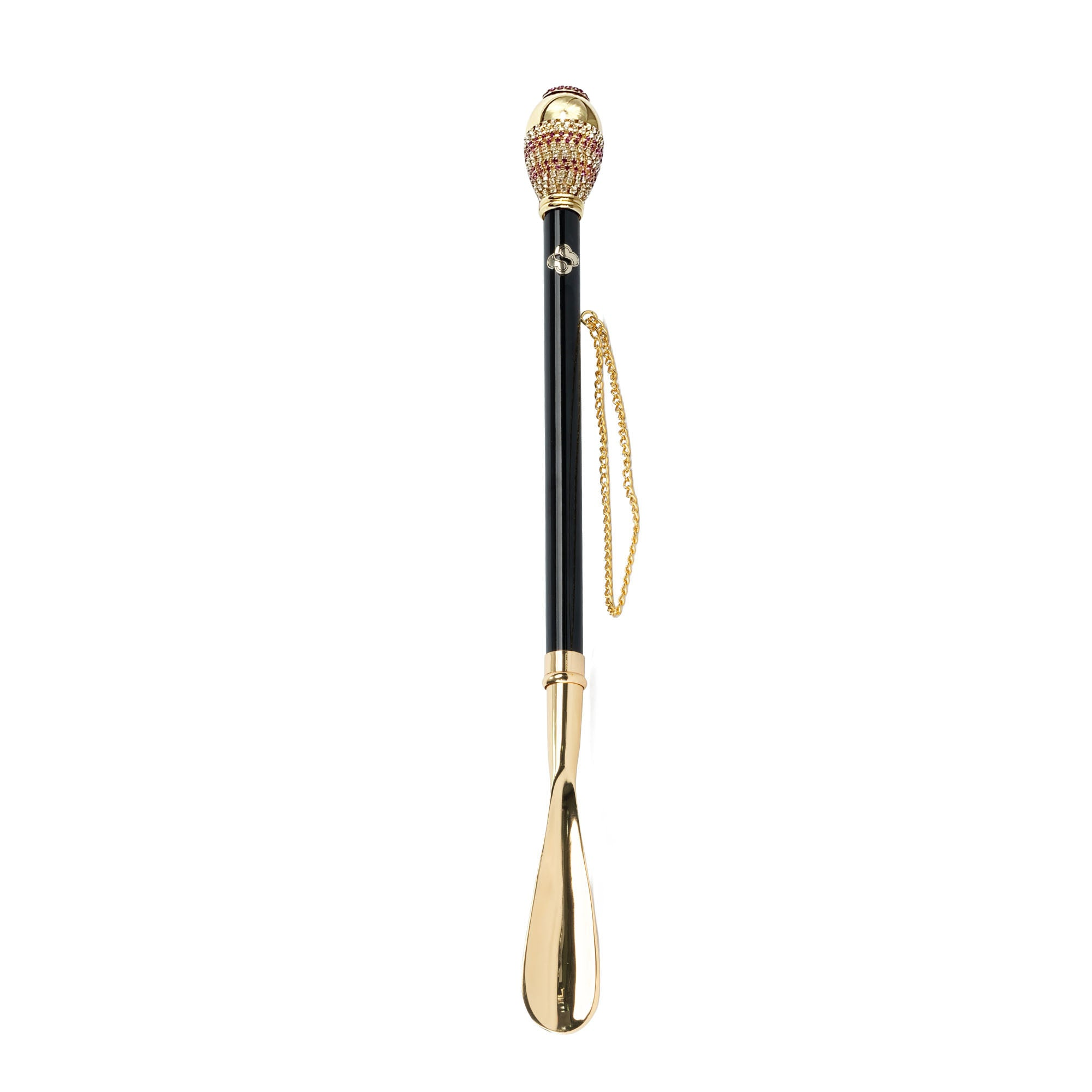24K Gold Shoehorn – Handcrafted Long Handled Brass Tool with Crystal Knob