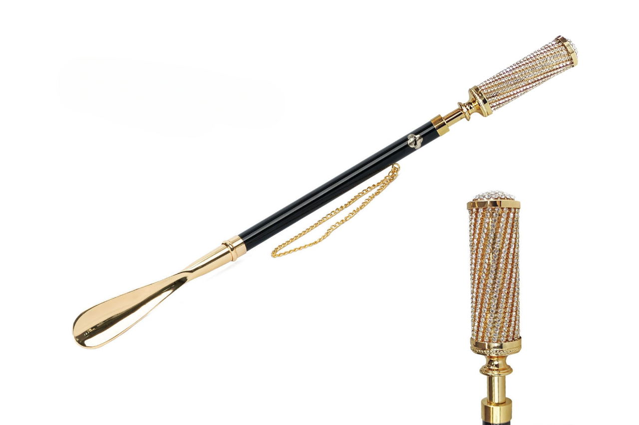 24K Gold Shoehorn – Handcrafted Italian Long Handle with Crystal Luxury Design