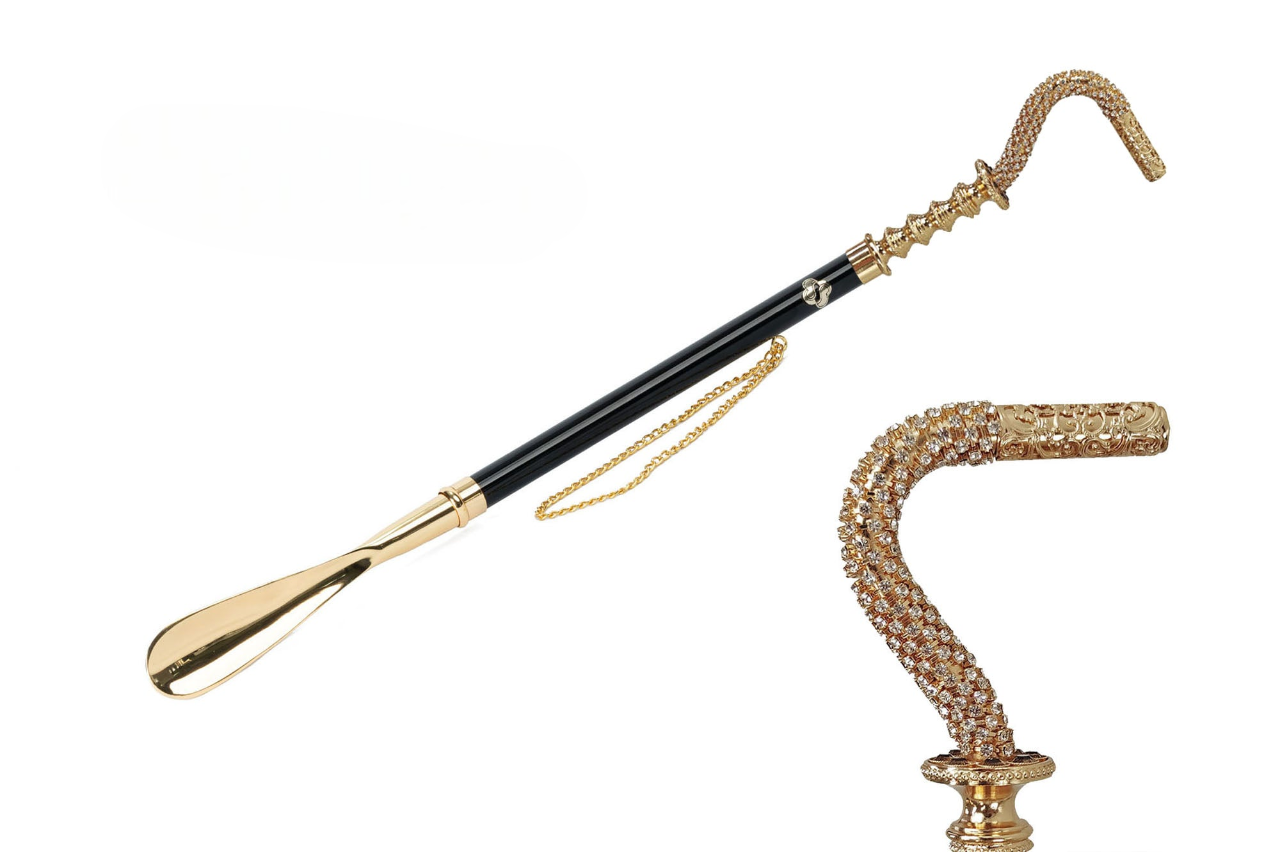 Italian Shoehorn – Handcrafted 24K Gold Long Handled Shoe Horn with Crystals