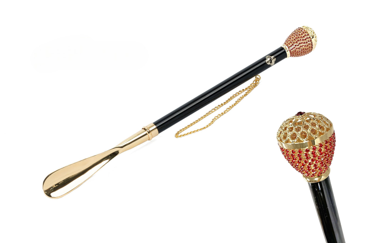 Italian Crystal Shoehorn – Luxury Gold Plated Long Handle With Gift Box