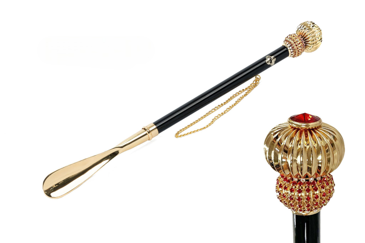 24K Gold Shoehorn – Handcrafted Long Handle with Crystal Embellished Knob